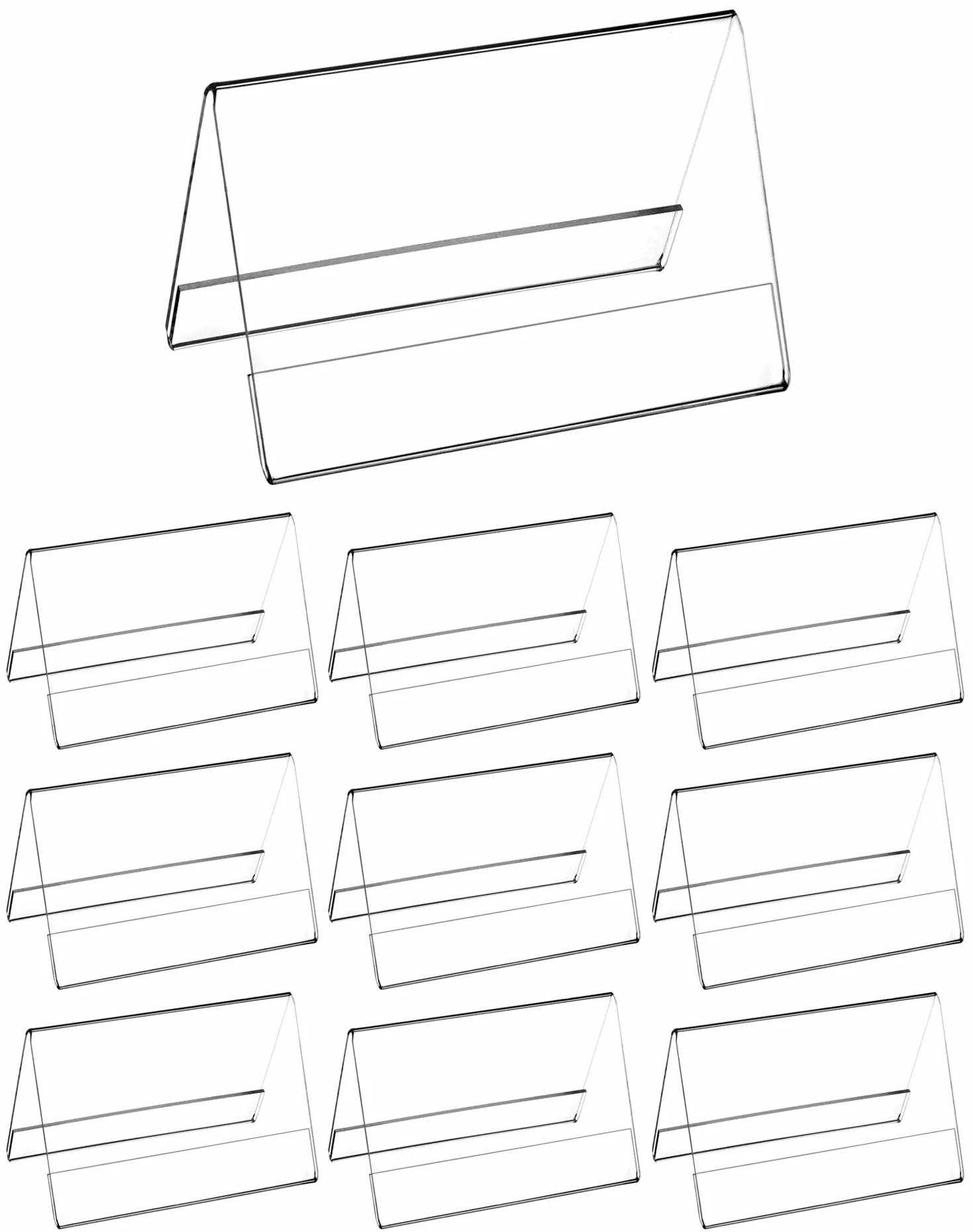 QWORK® 10 sztuk, akrylowy stojak na tabliczki stołowe o wymiarach 10 x 6 cm, pogrubiony kształt dachu o grubości 2 mm Dwustronny ekspozytor stołowy na plakietkę z nazwą i ceną