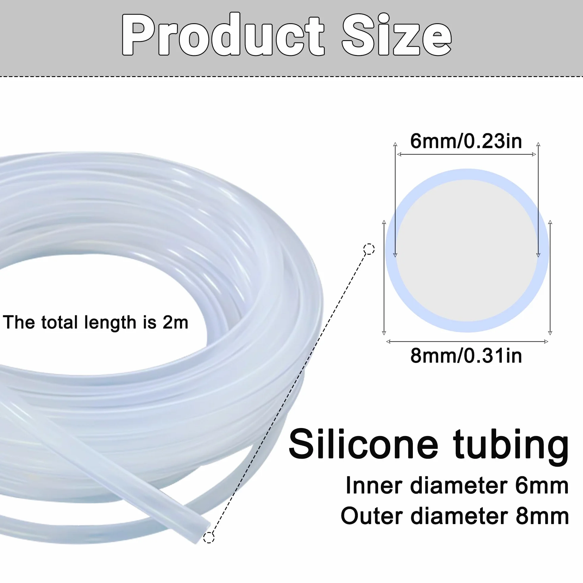 Wąż silikonowy 6 mm ID x 8 mm OD 2 m elastyczny do kontaktu z żywnością