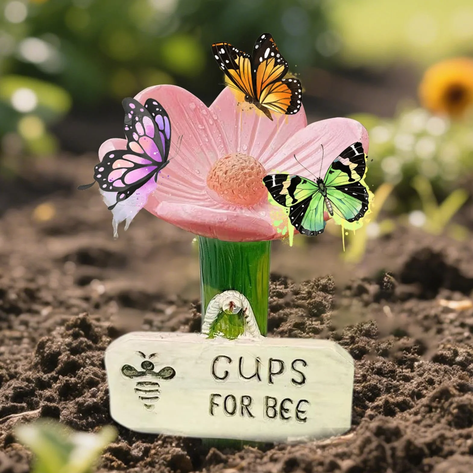 Butterfly Watering Station, Colorful Flower Shaped Bee Feeder Cups, 2.56x4.33 inches Convenient Portable Safe Drinking Station for Pollinators in Gardens Pathways and Driveways