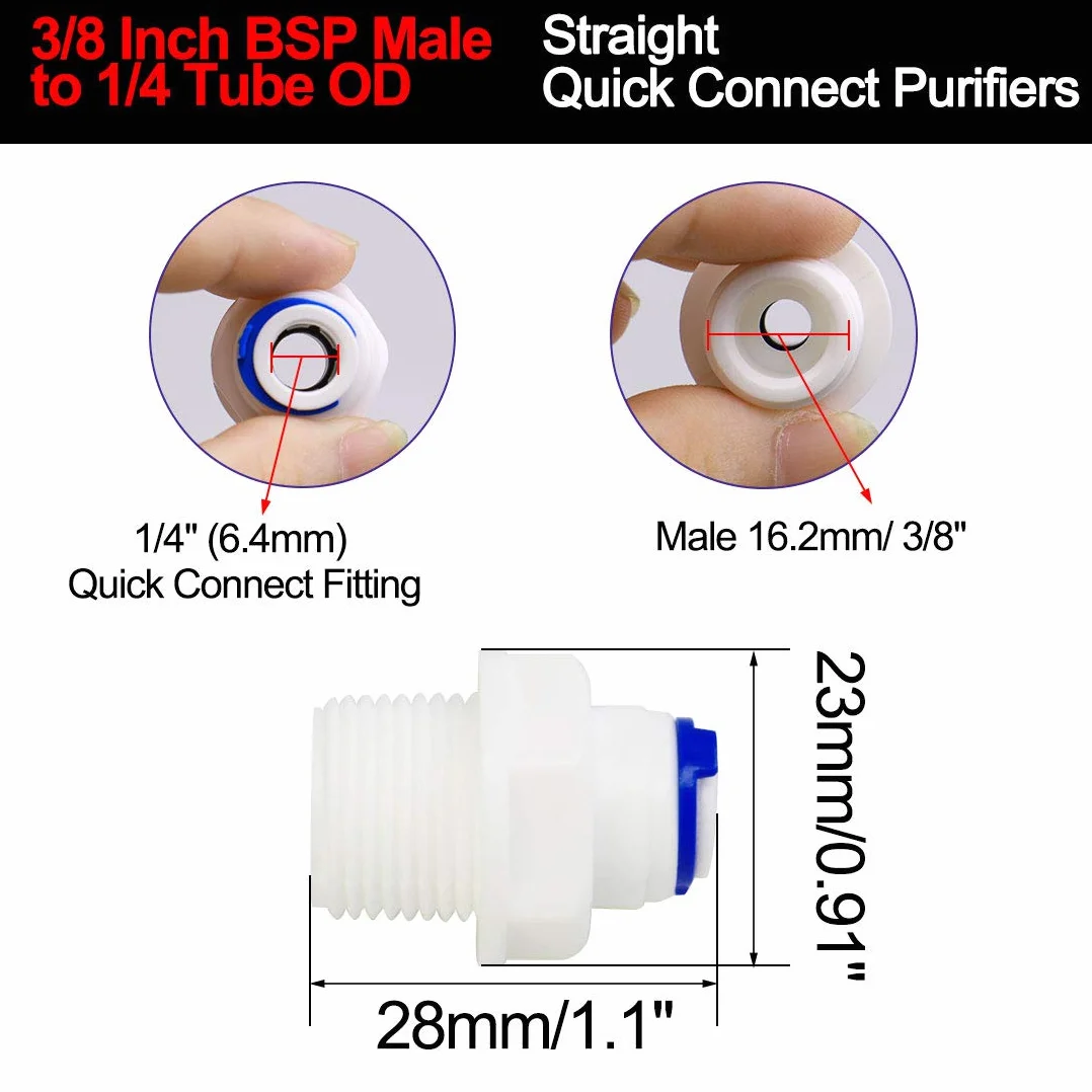 sourcing map Szybkie połączenie do oczyszczania wody, złączka rurowa 3/8" BSP Male -1/4" (6,4 mm) Tube OD