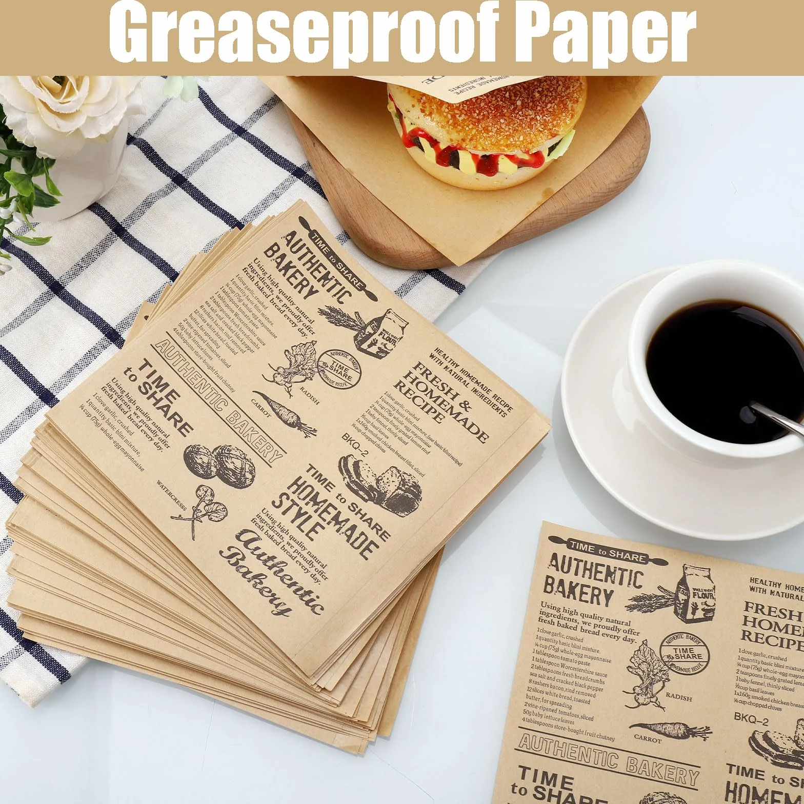 Arkusze papieru do pieczenia, 150 szt. papieru do burgerów i chleba, olejne i wodoodporne, do burgerów, kanapek, frytek, serów i ciast 15 x 15 cm, papier do pakowania żywności