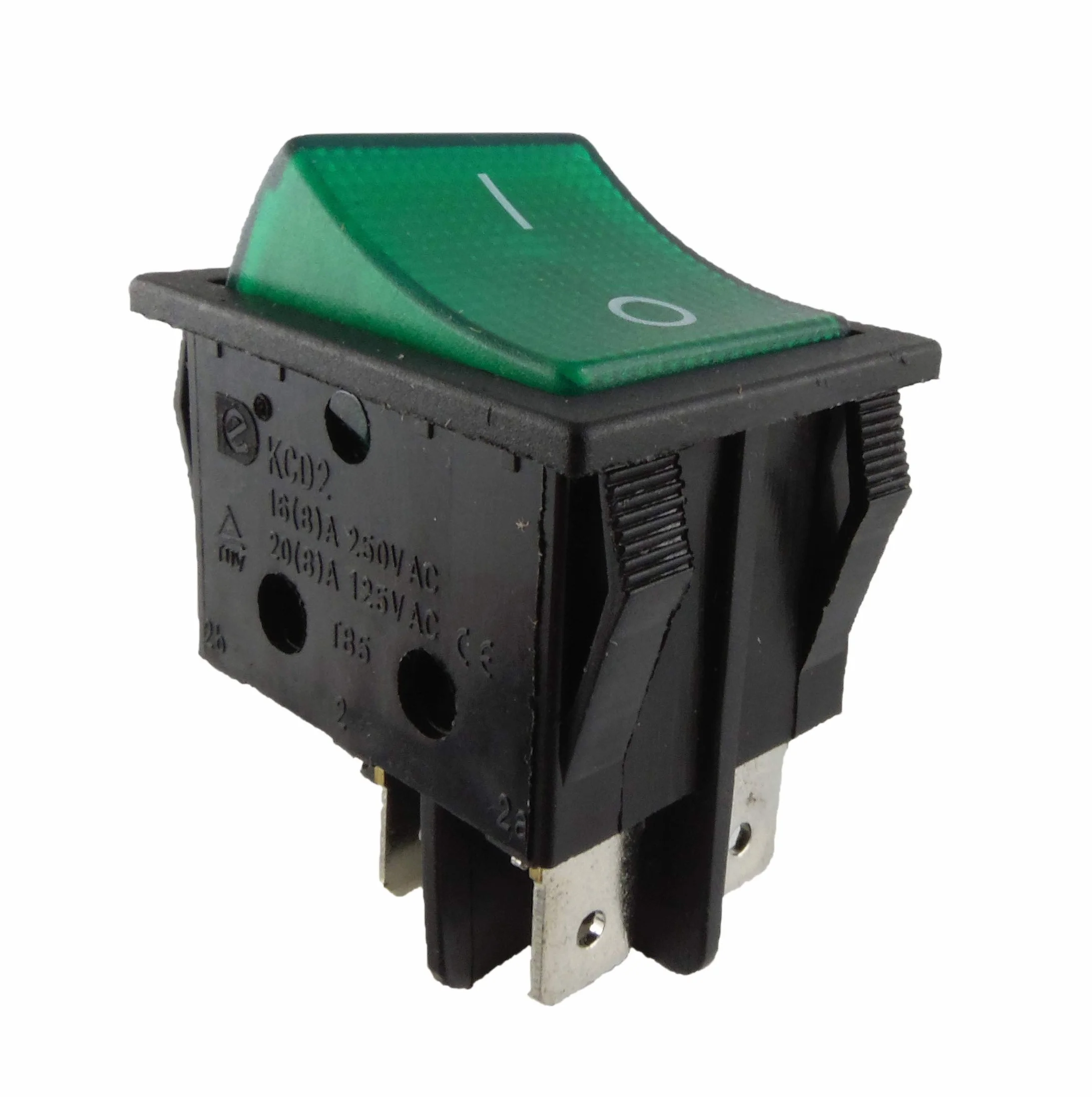 Włącznik kołyskowy 2-biegunowy 4-pin 16A 250V 28,5x21,9mm zielony z oświetleniem