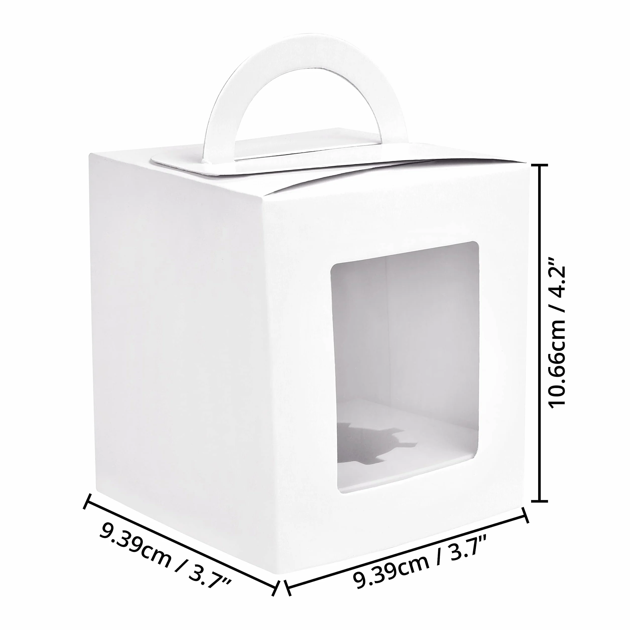 Belle You Białe pudełko papierowe Kraft z oknem i uchwytem (zestaw 50 sztuk) - Pudełko na ciasto 9,39 x 9,39 x 10,66 cm - Pudełko na ciasteczka, babeczki, ciasto i ciasto - Opakowanie na wynos