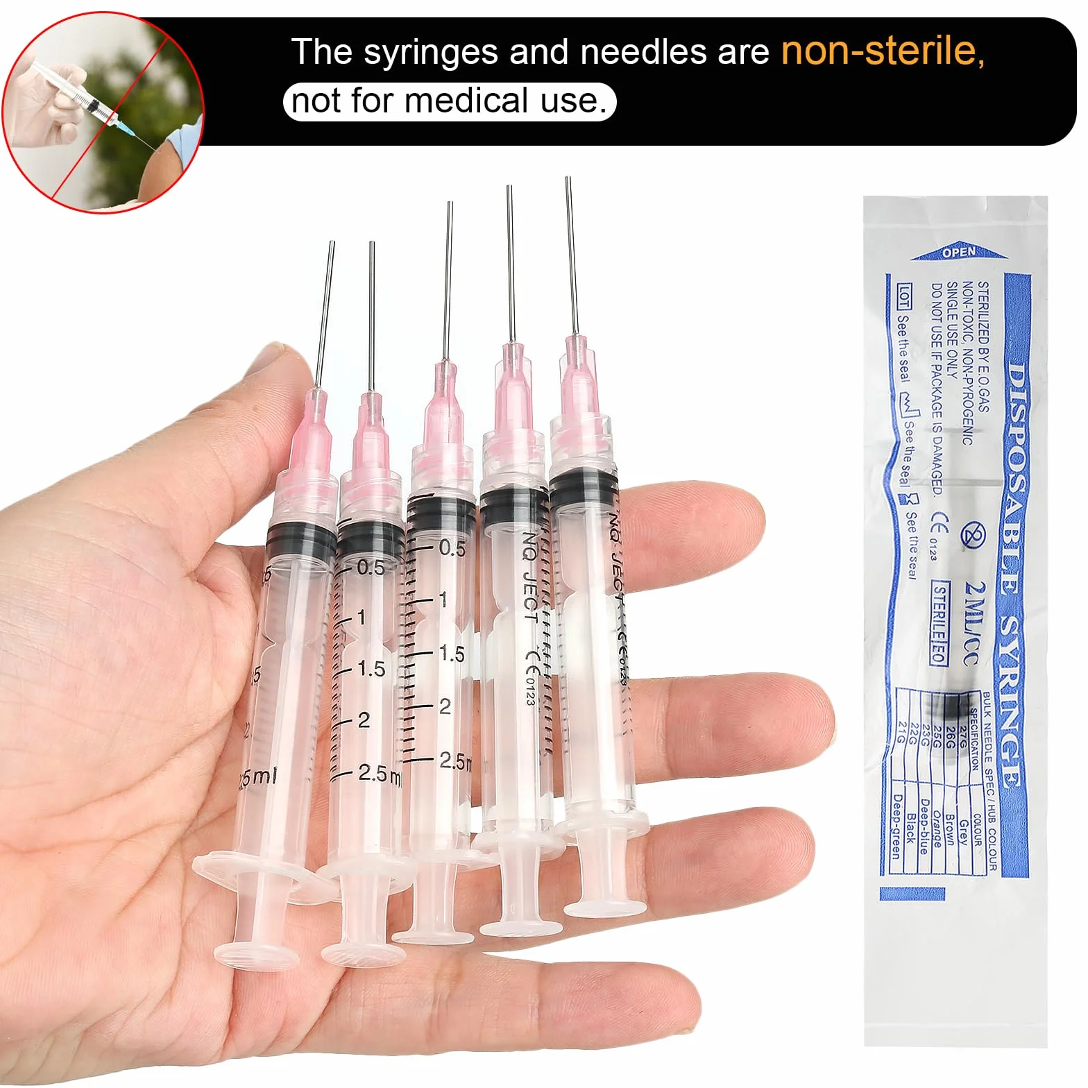 Zestaw strzykawek 2 ml z tępymi igłami 20 G, 10 sztuk, sterylne do samodzielnego napełniania