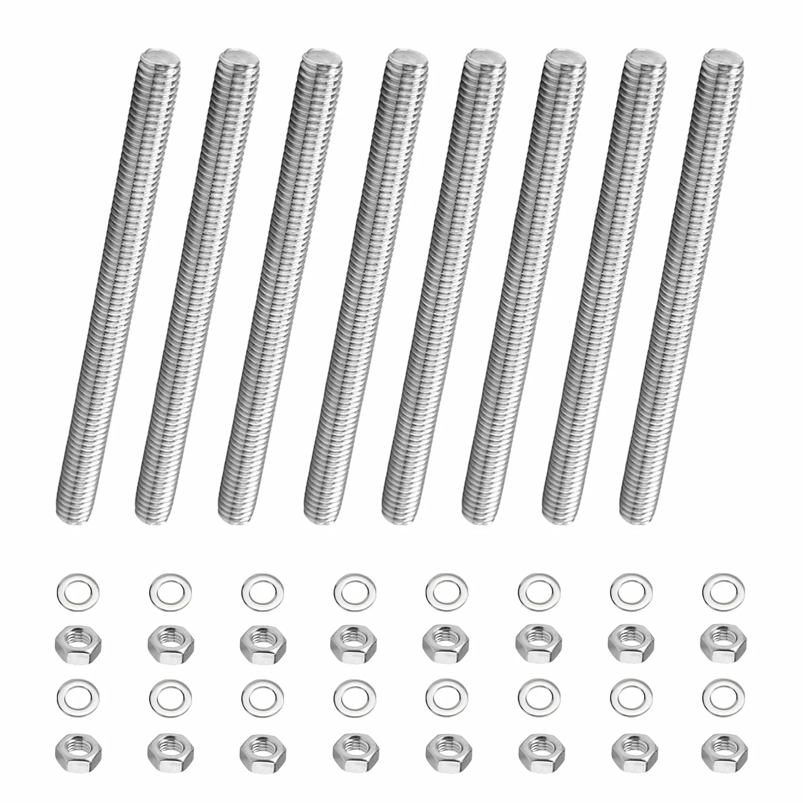 Pręty gwintowane M6 x 200 mm ze stali nierdzewnej, 8 sztuk z nakrętkami i podkładkami