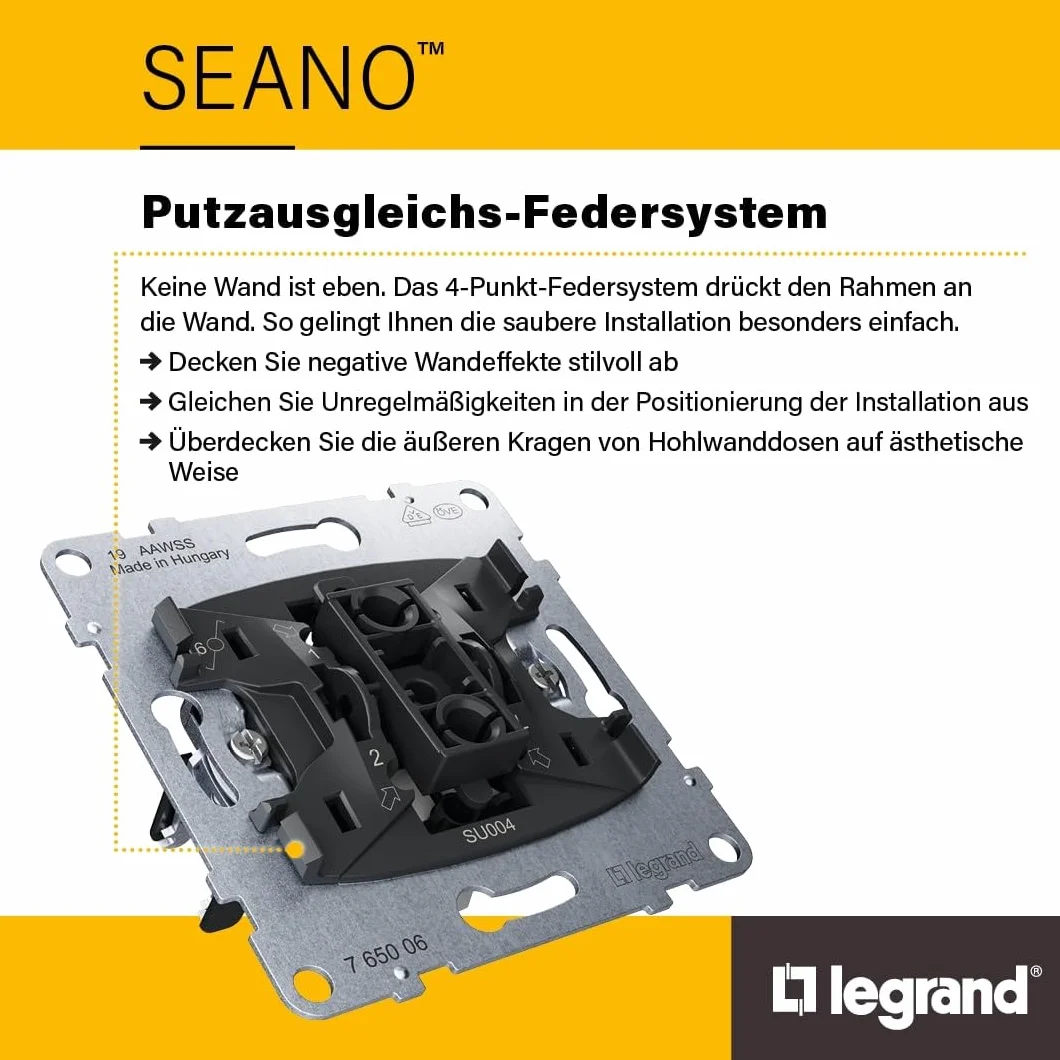 Legrand, SEANO przełącznik szeregowy, zaciski wtykowe, 2 x funkcja oświetlenia LED z możliwością doposażenia (numer artykułu: 764526), 2 x funkcja kontrolna LED z możliwością doposażenia (numer