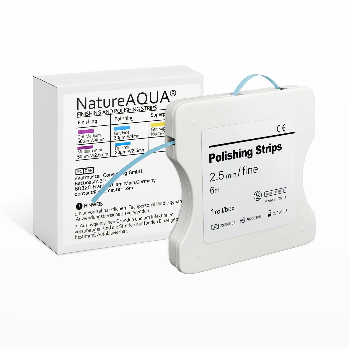 Papier ścierny do zębów, paski do polerowania zębów, rozmiar – szerokość 2,5 mm – 6 m/rolki/pudełko, NatureAqua żywica do polerowania zębów międzyzębowych (niebieski)