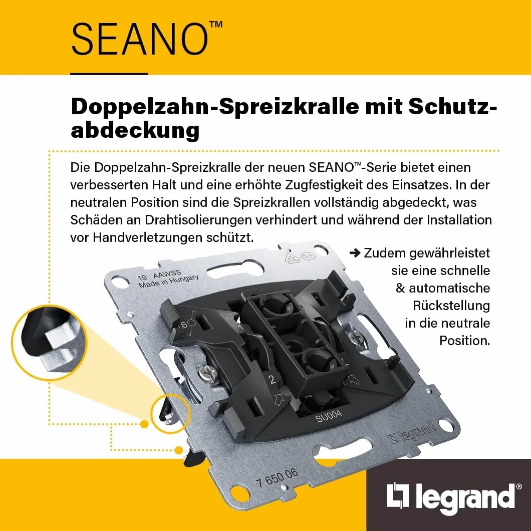 Legrand, SEANO przełącznik szeregowy, zaciski wtykowe, 2 x funkcja oświetlenia LED z możliwością doposażenia (numer artykułu: 764526), 2 x funkcja kontrolna LED z możliwością doposażenia (numer
