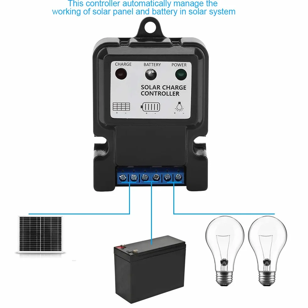 Zerodis Kontroler Ładowania Słonecznego PWM 10A 6V/12V DHS-5S6V Czarny