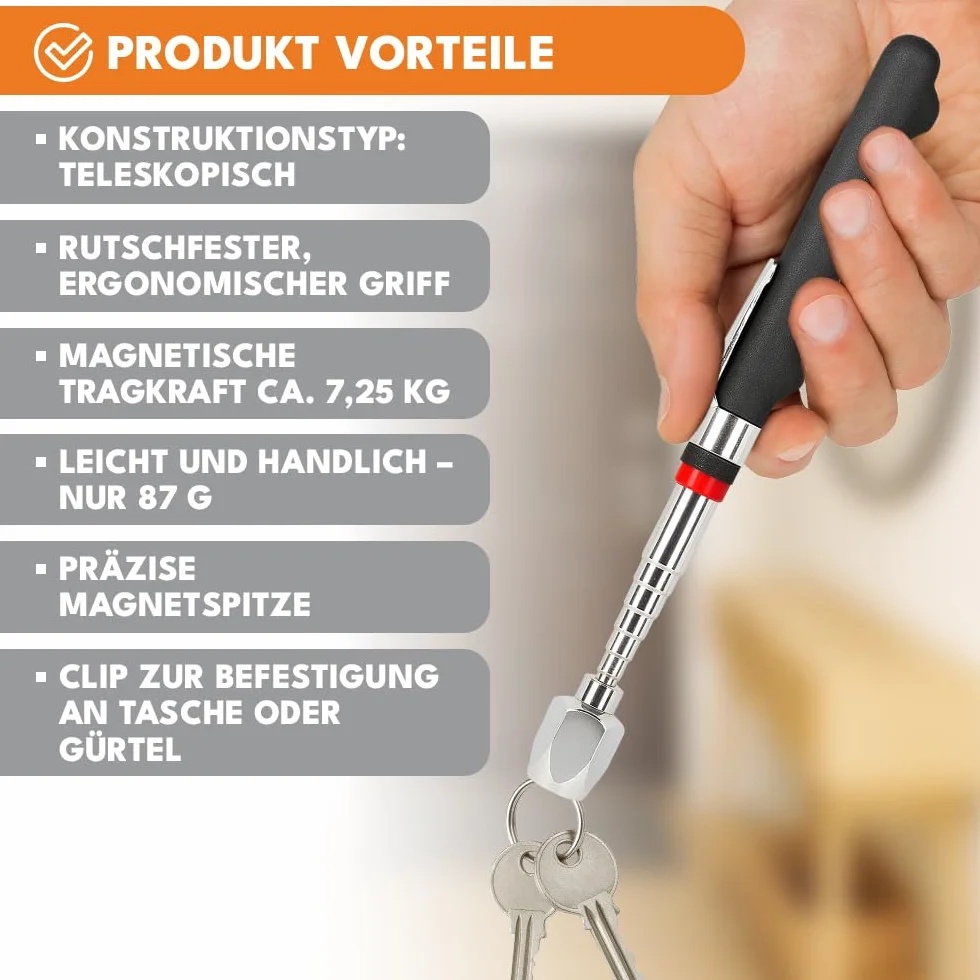 KRUMAD Teleskopowy chwytak magnetyczny 16 lb ze stali nierdzewnej i stopu cynku 18.2-77.5 cm