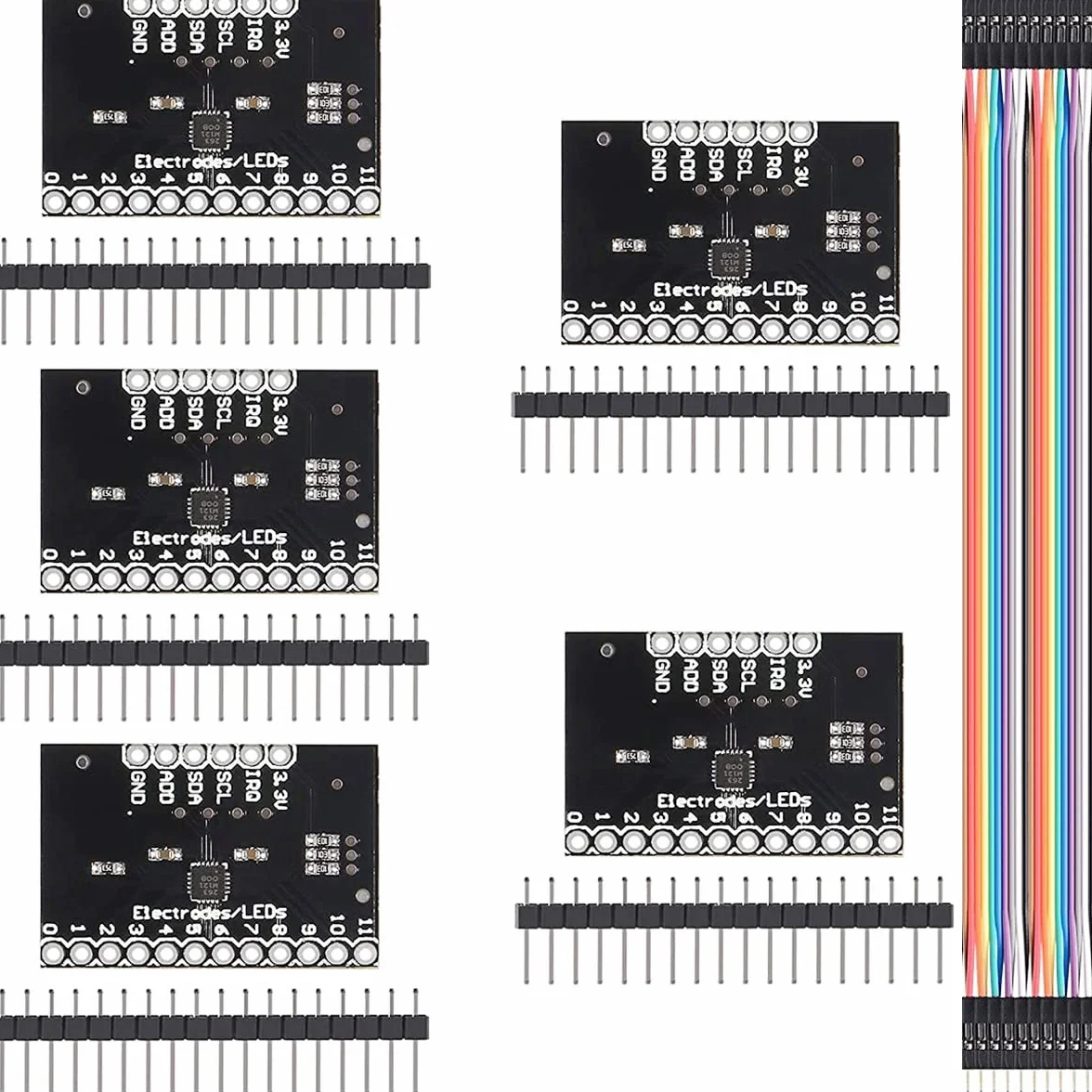 5 szt. MPR121 Breakout V12 zbliżeniowy pojemnościowy moduł czujnika dotykowego klawiatura czujnik dotykowy klawiatura płyta rozwojowa z głowicą pinową kabel DuPont