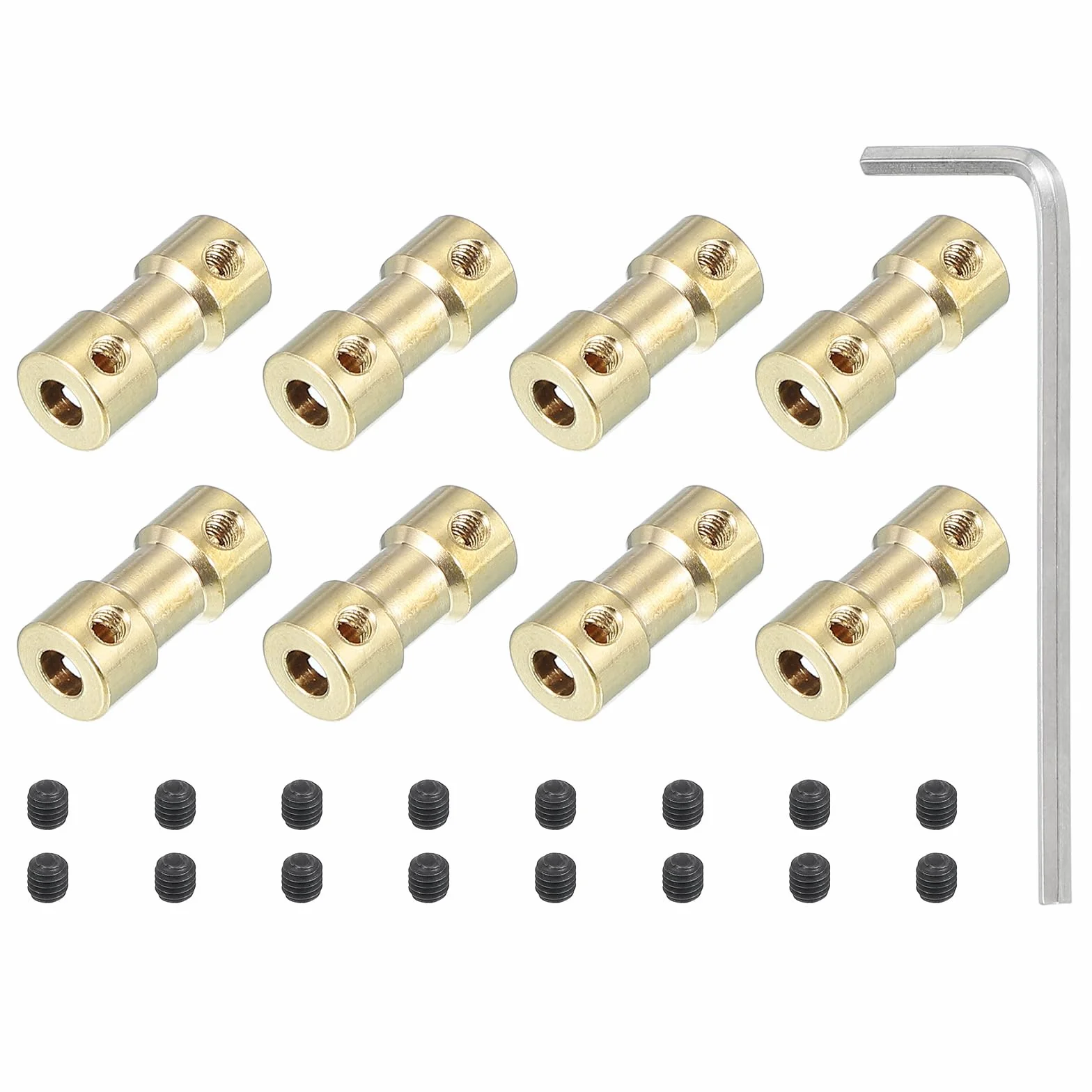 PATIKIL Przegub sprzęgła z wałem mosiężnym 2 mm do 4 mm, 8 sztuk łączników wału silnika, przedłużacz wału silnika, sztywny adapter, przegub transmisyjny ze śrubami do wału opon samochodowych RC