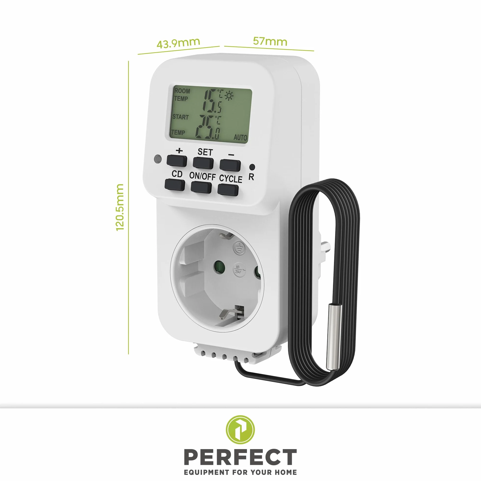 Idealne gniazdo termostatyczne, regulator temperatury 230 V, termostat z czujnikiem, przełącznik temperatury do ogrzewania, chłodzenia, szklarni, terrarium, biały