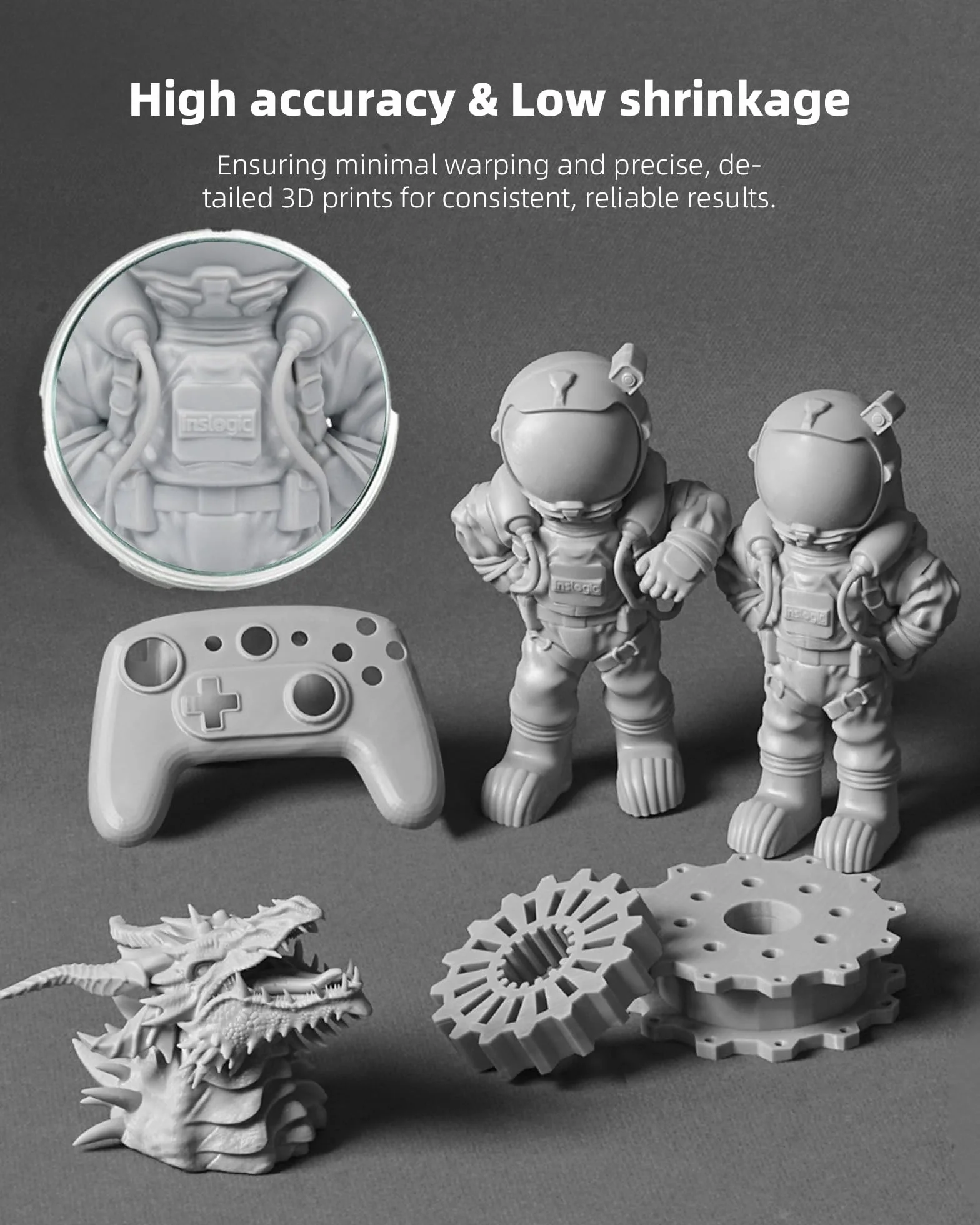 Inslogic Żywica do drukarki 3D, Standard Pro Resin 405nm UV-Curing 3D Resin do druku LCD/DLP/SLA 3D, wysoka precyzja, niski skurcz i szybkie utwardzanie (ciemnoszary, 1kg)