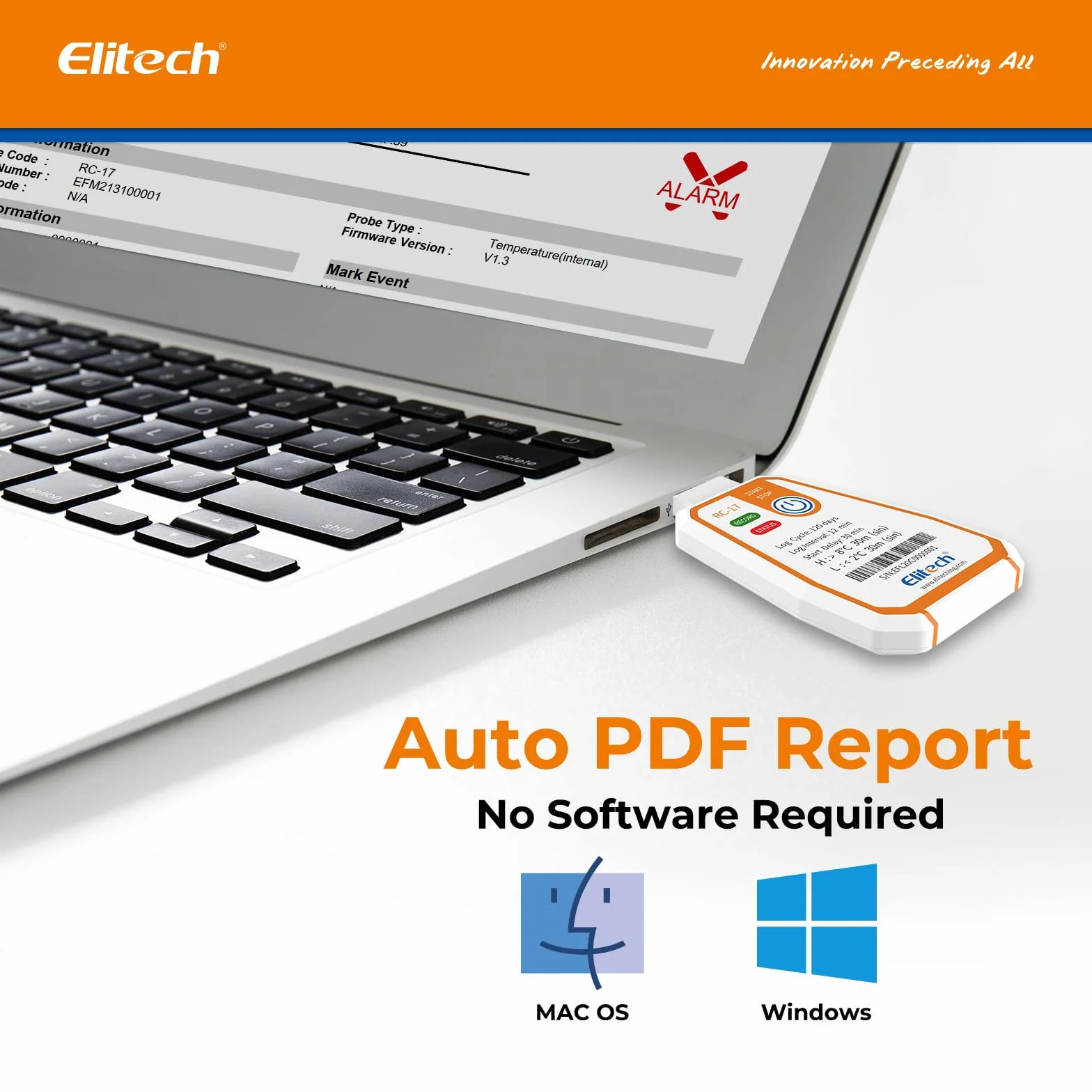 Elitech RC-17 Jednorazowy rejestrator temperatury USB IP67 180 dni 16000 rekordów