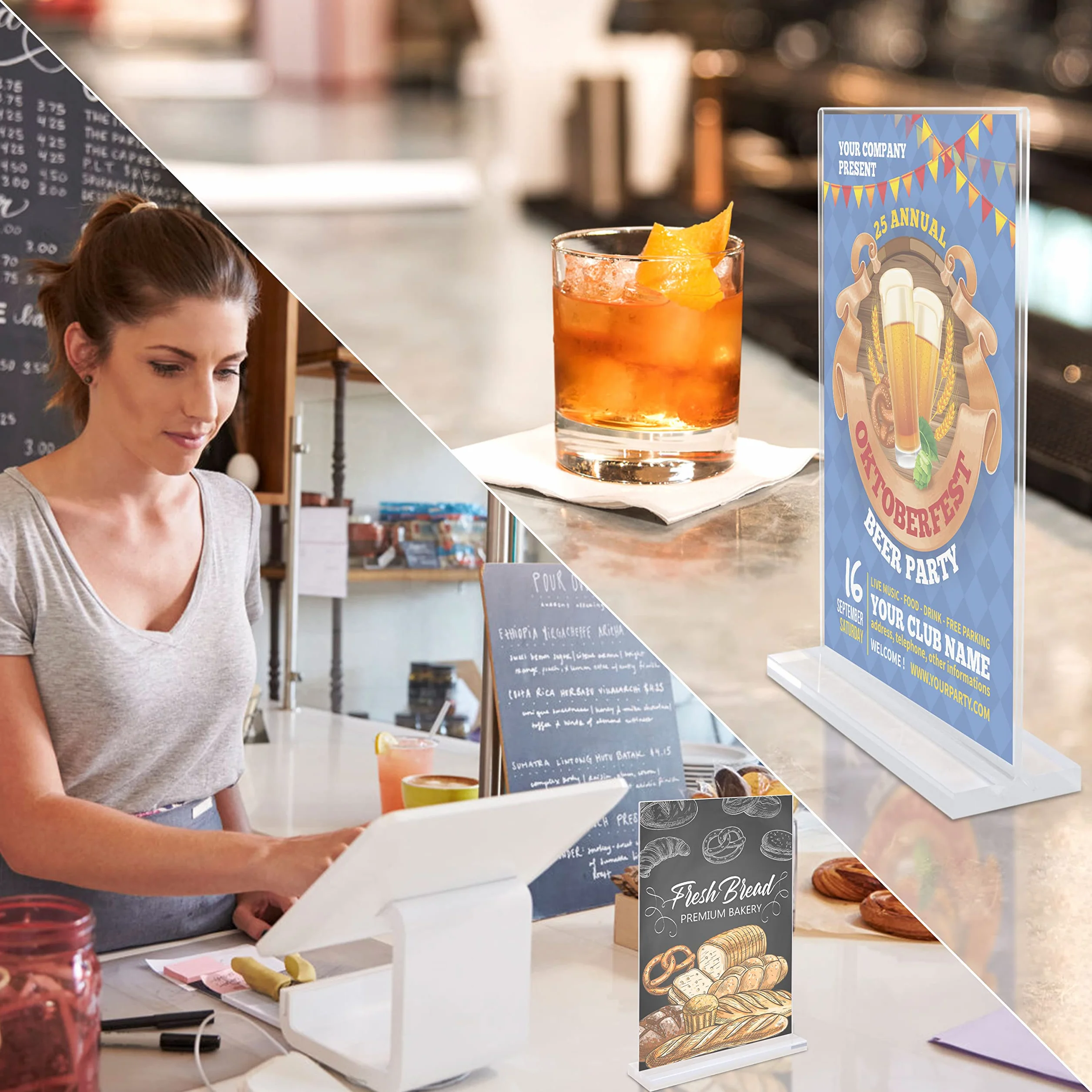 2 Sztuki Akrylowy Stojak na Szyld A5 Stojak na Menu transparentny Podwójny Stojak na biurko w kształcie litery T do restauracji Hotel Sklep Biurowy