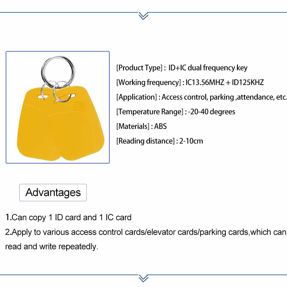 Dual Frequency RFID brelok 125 kHz 13,56 MHz wielofunkcyjny kompozytowy UID wielokrotnego użytku żółty