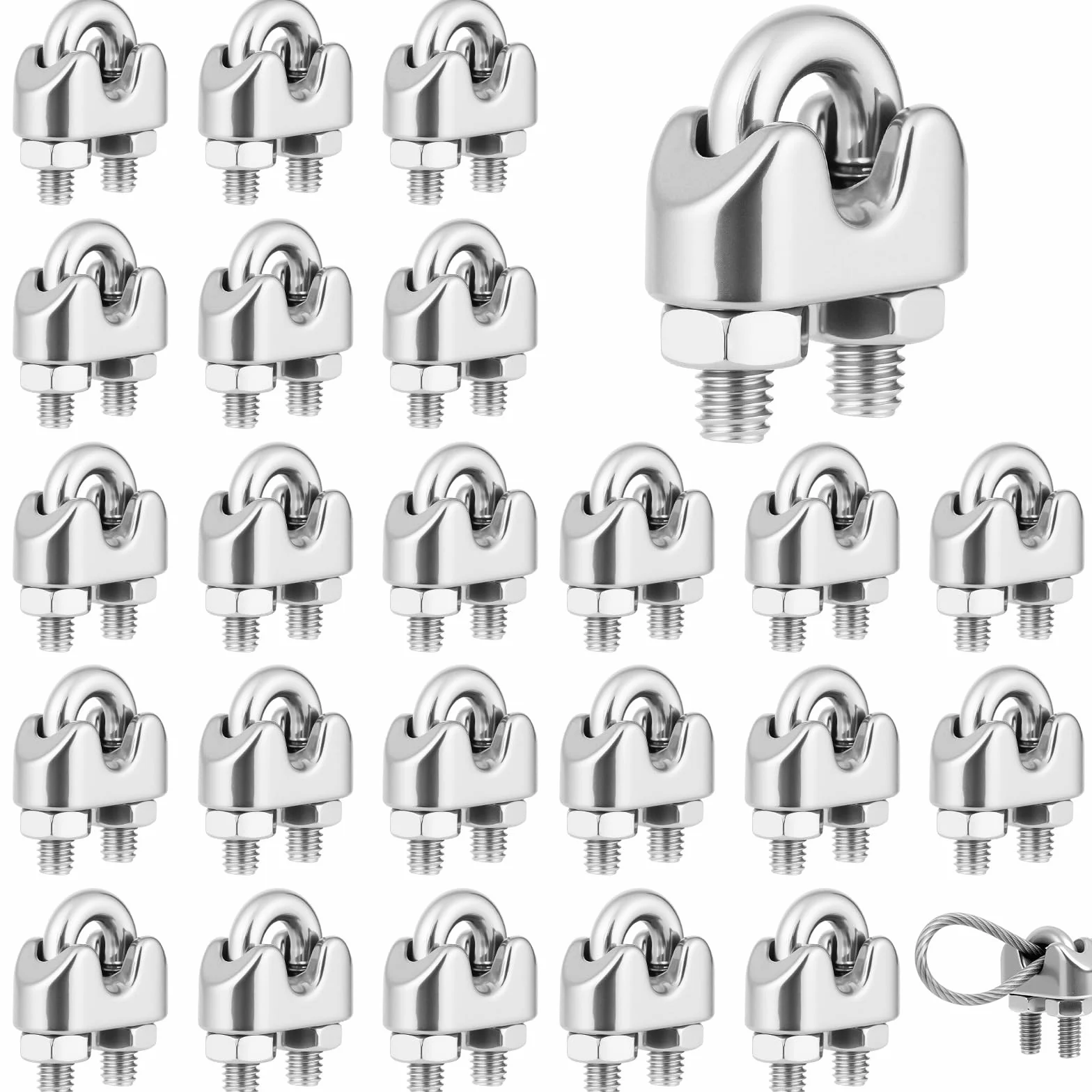 Flintronic Zacisk do liny drucianej 4 mm 304 stal nierdzewna U zaciski linowe M4 24 sztuki