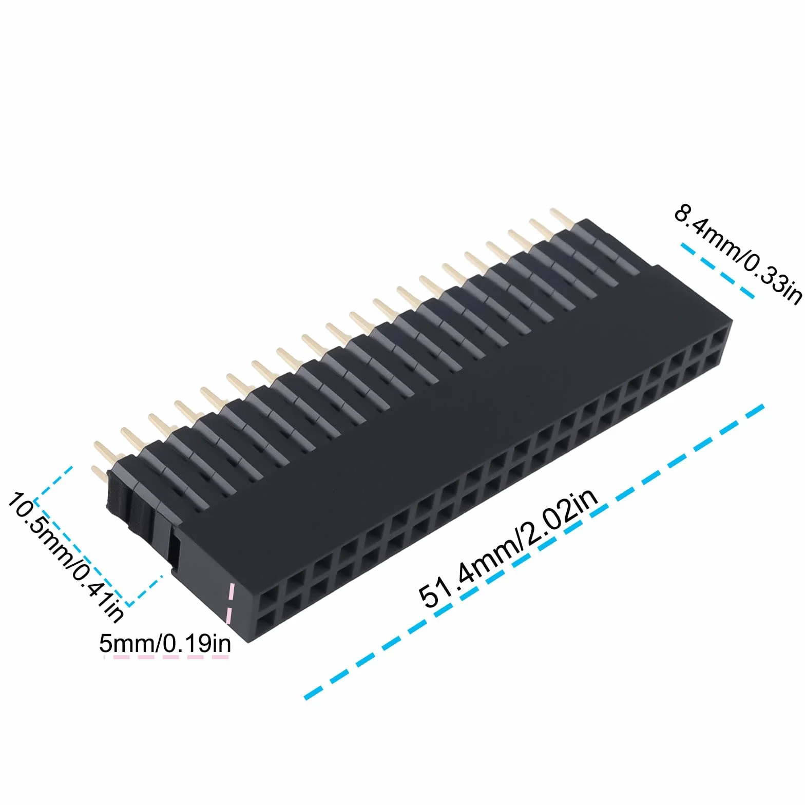 2 szt. 40-pinowy żeński nagłówek pinowy bardzo wysoka 3-rzędowa płytka PCB 2,54 mm złącza nagłówka kompatybilne z Raspberry Pi 51,4 x 5 x 6 mm