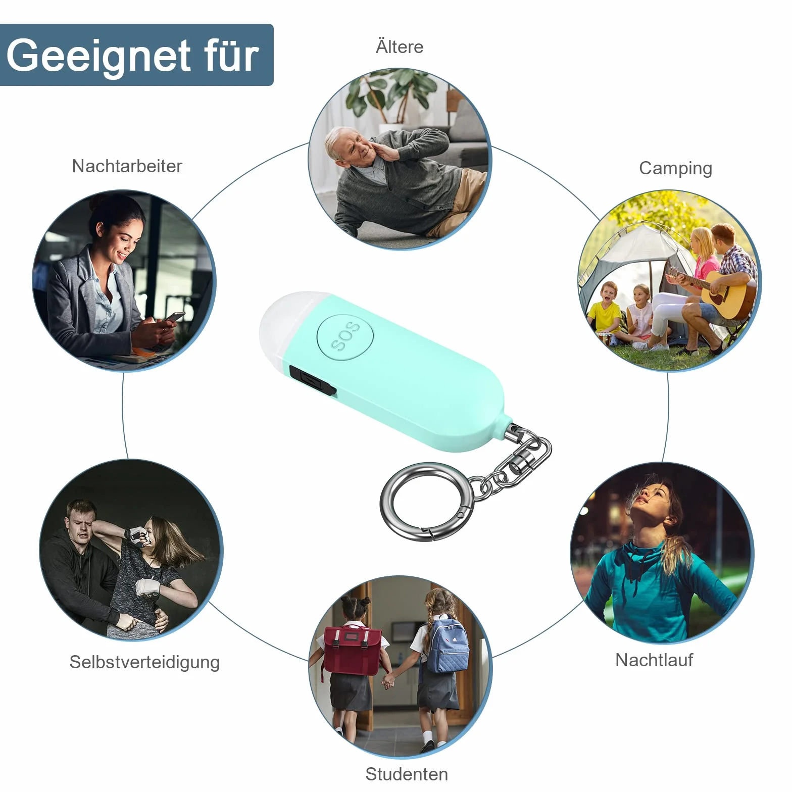 Alarm osobisty, alarm osobisty 130DB z diodami LED, alarm awaryjny dla mężczyzn, dzieci, osób starszych, niebieski, dwa opakowanie