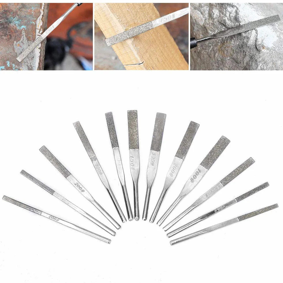 Zestaw Pilników Diamentowych 12 szt. 3 mm do Metalu Stali Szlifowania Tłokowego