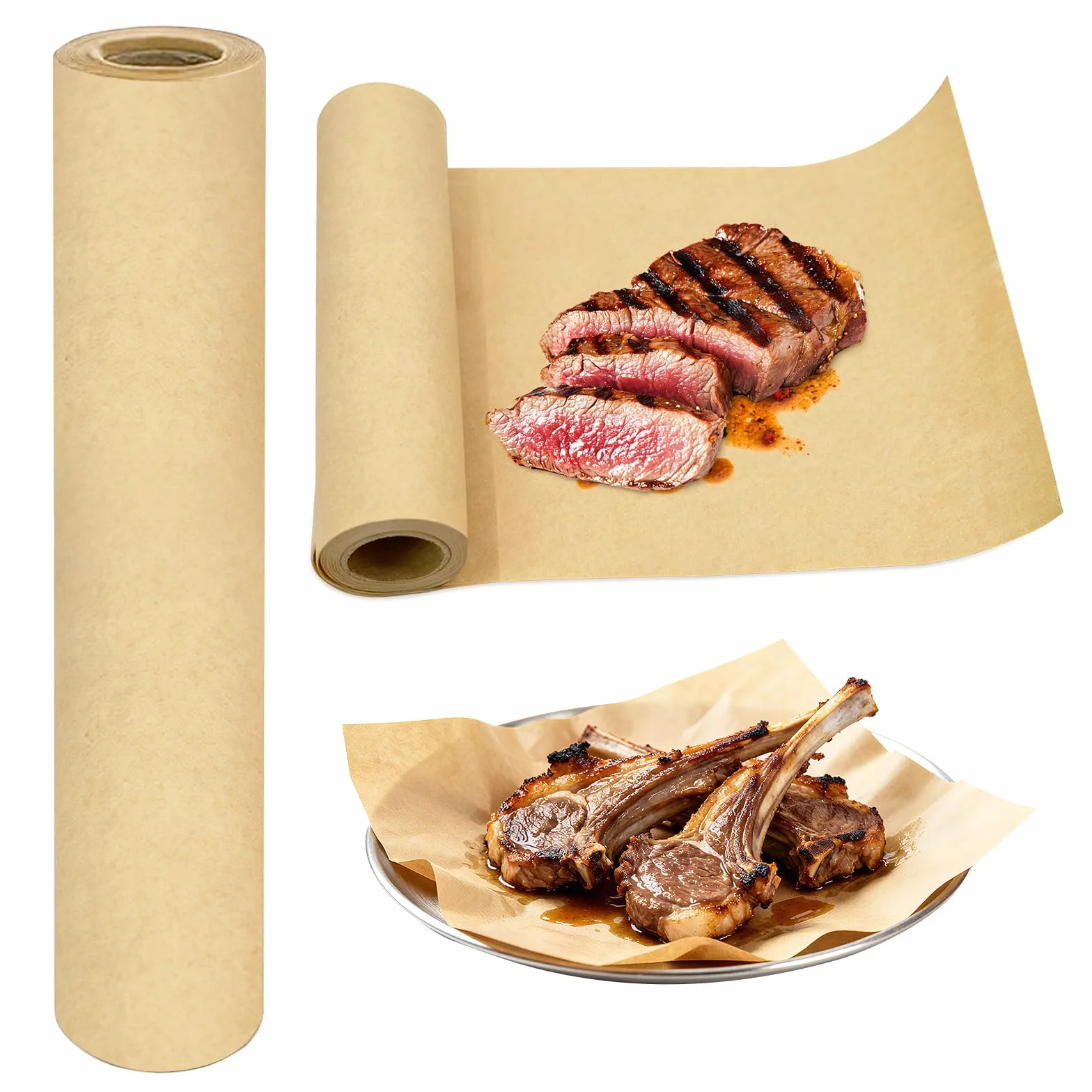 Papier rzeźniczy, papier rzeźniczy 1 rolka, 30 cm x 20 m, niepowlekany, oddychający, papier kreskowy do smokera, grilla BBQ, do grillowania soczystego mięsa, ryb, żółty Uryxery
