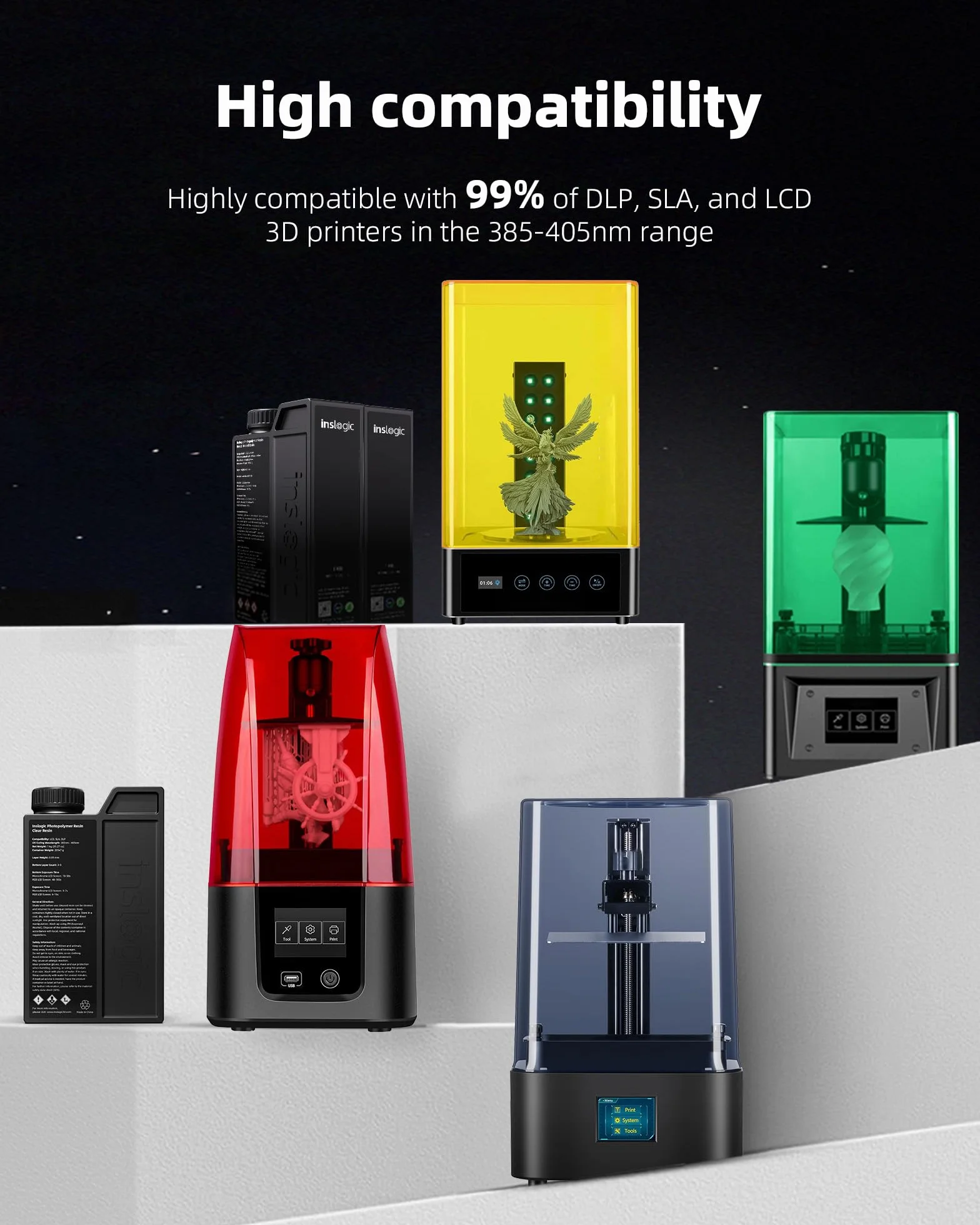 Inslogic Żywica do drukarki 3D, Standard Pro Resin 405nm UV-Curing 3D Resin do druku LCD/DLP/SLA 3D, wysoka precyzja, niski skurcz i szybkie utwardzanie (ciemnoszary, 1kg)