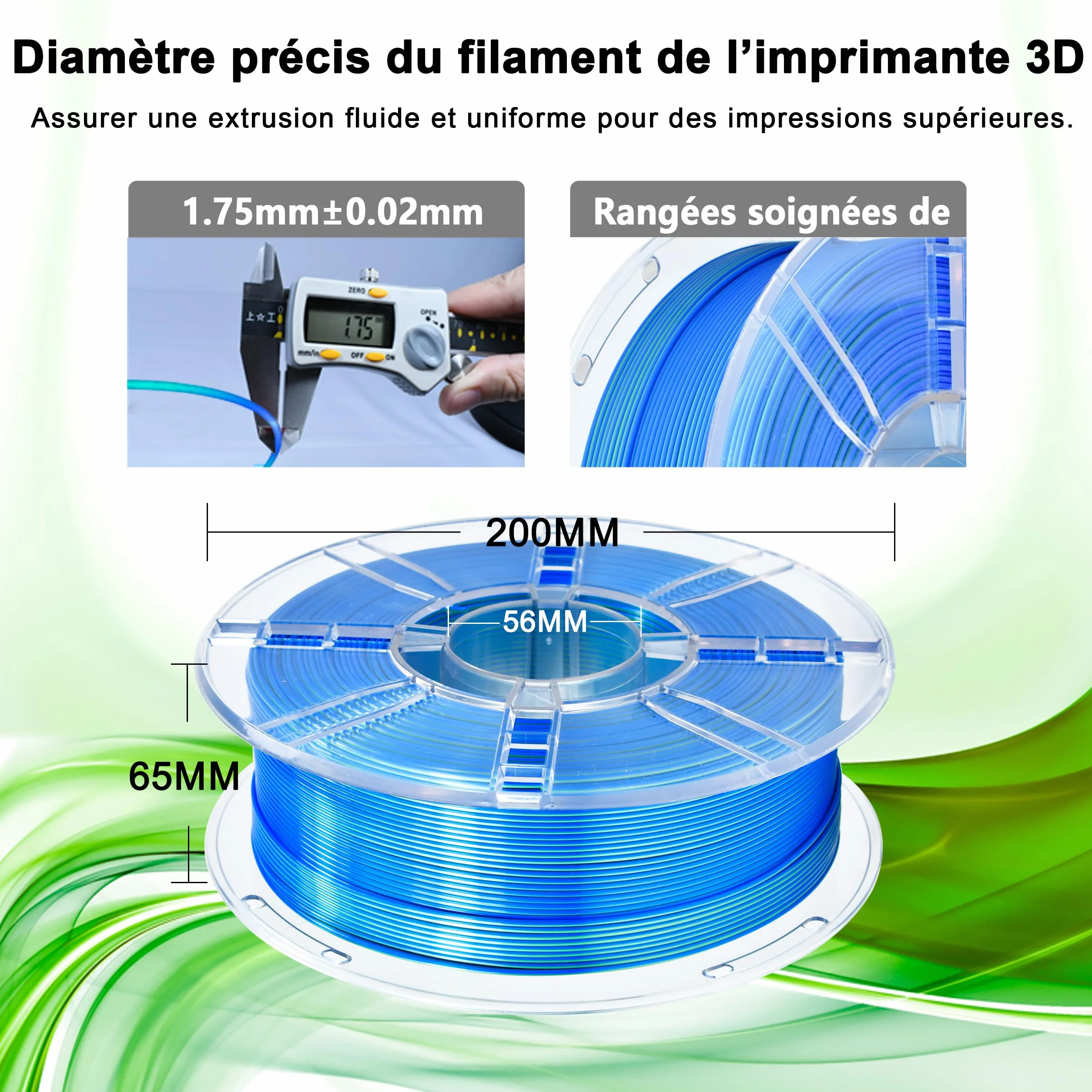 iBOSS PLA PLUS filament do drukarki 3D, 1,75 mm, dwukolorowy jedwabny filament do drukowania 3D, współwytłaczany, jedwabny, dwukolorowy, niebieski zielony