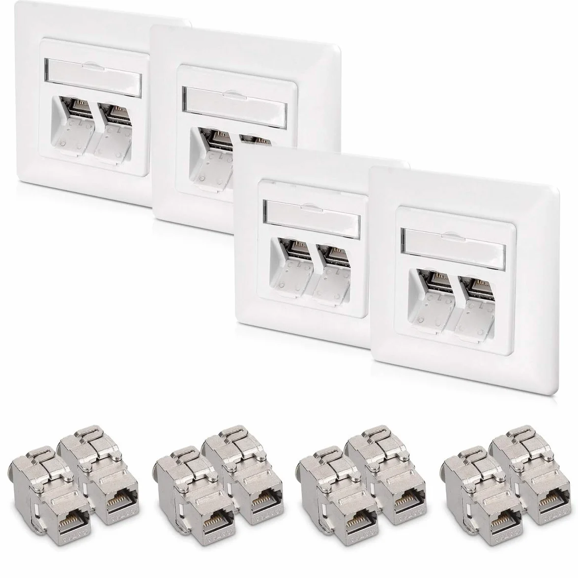 kwmobile Zestaw modułów Keystone RJ45 CAT6A 10G ekranowany 8 szt. + 2-portowa płyta ścienna