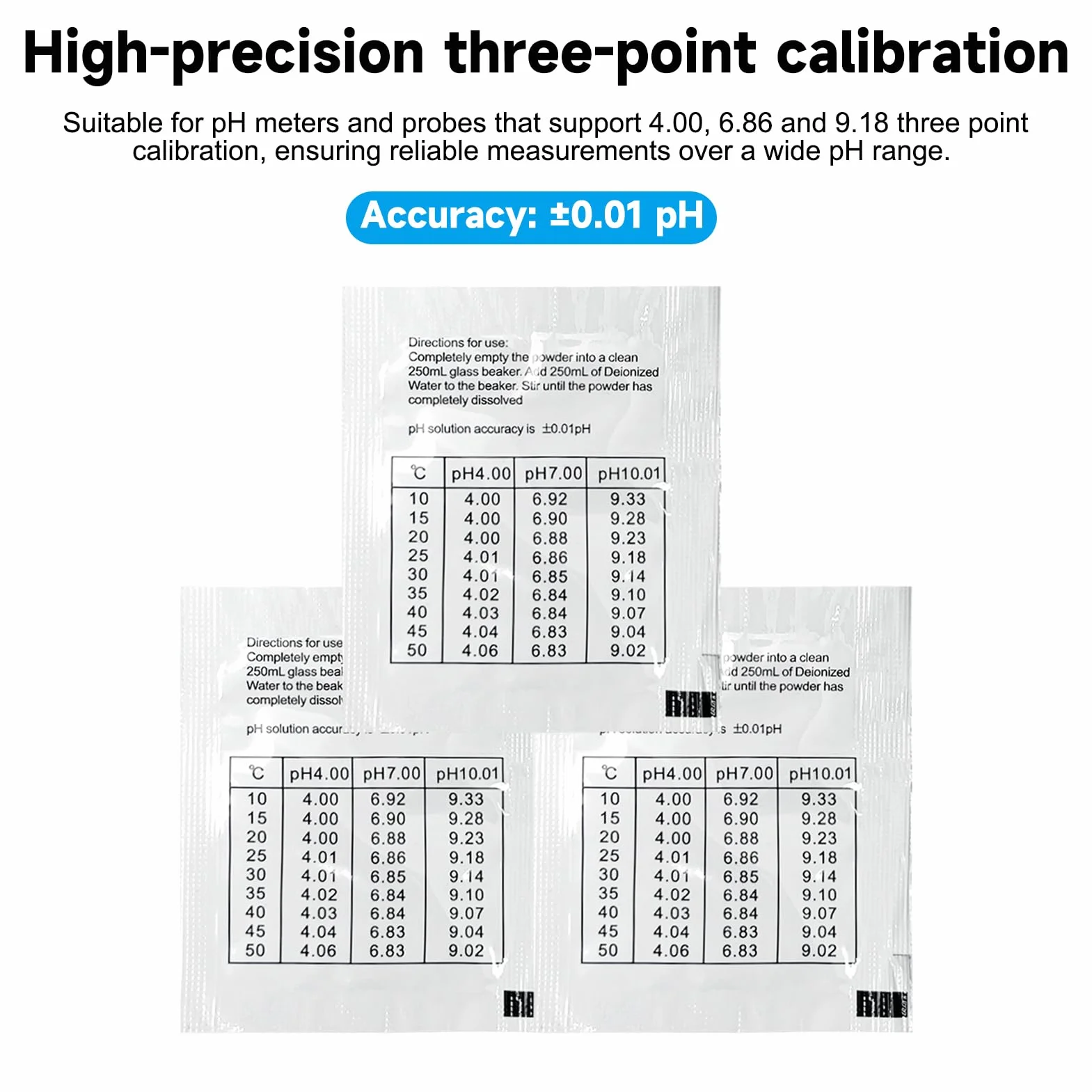 pH Metry Roztwór w proszku do kalibracji pH 4,01 6,86 9,18 15 sztuk