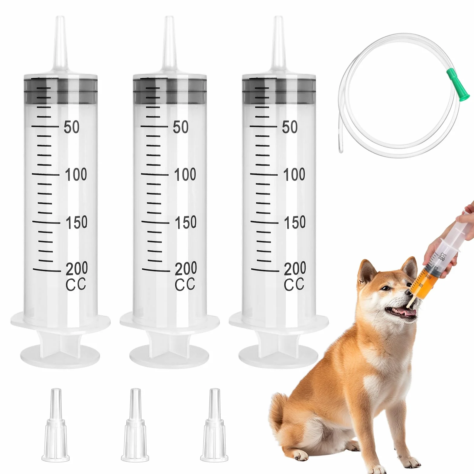 Strzykawka z tworzywa sztucznego, 200 ml, 3 szt. wielokrotnego użytku, duża objętość strzykawki z tworzywa sztucznego, indywidualnie owinięta plastikowa strzykawka z nakrętką, strzykawka bez kaniuli,