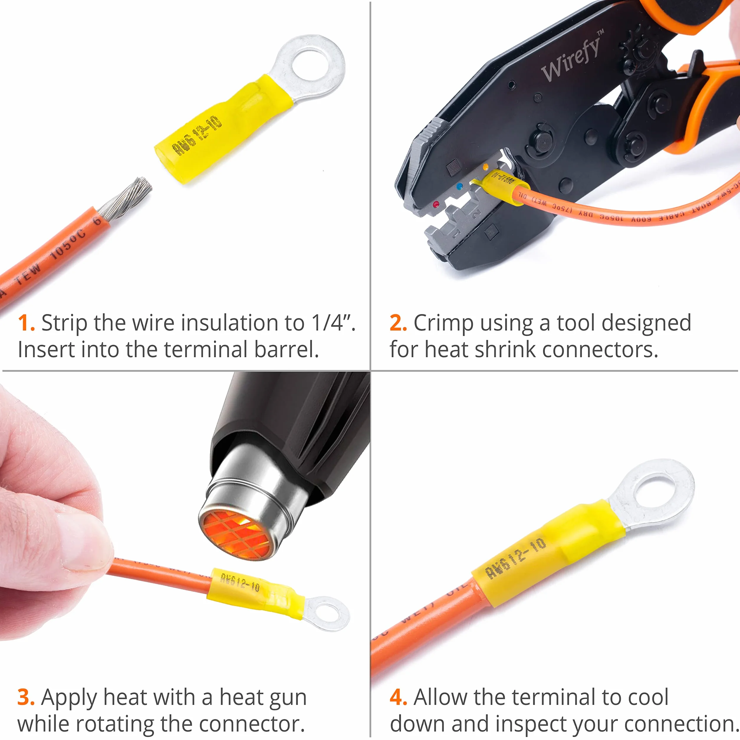 Wirefy Heat Shrink Wire Connectors Kit - Marine Grade Electrical Connectors - Automotive Butt Connectors - Insulated Ring, Spade, Fork, Hook Crimp Terminals - 22-10 Gauge - 270 PCS