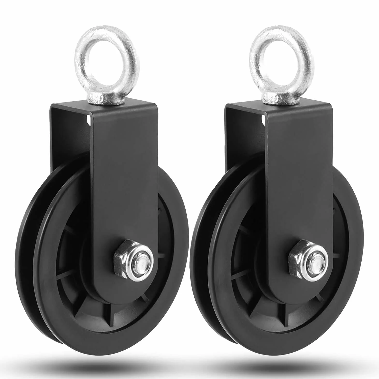 Rolka zwrotna 90 mm do lin 10 mm | udźwig 160 kg, funkcja obrotu 360° i niska głośność | Do urządzeń fitness, leśnictwa, domowego fitness i majsterkowania (2 sztuki)