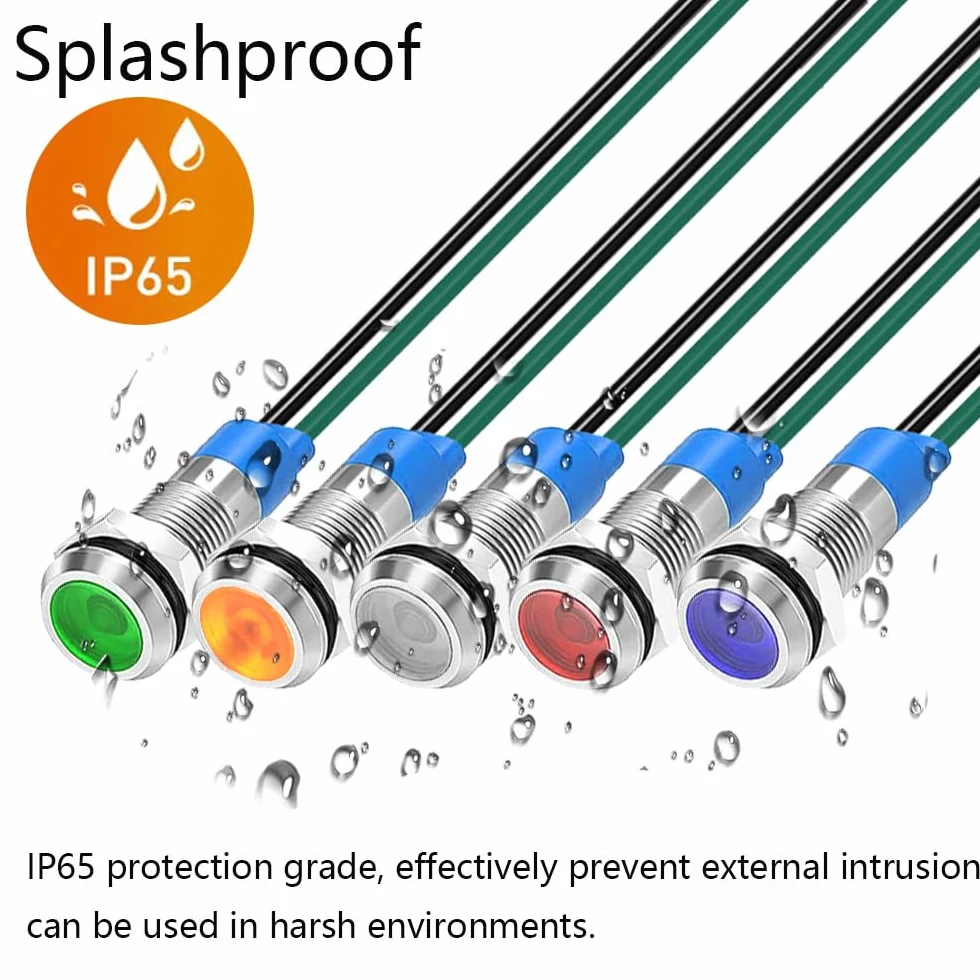 Gebildet 5 Sztuk 8mm 3V-4.5V-5V-6V-7.5V-9Vdc Oszczędność Energii Led Metalowy Wskaźnik Świetlny Wodoodporna Lampka Sygnalizacyjna Z Przewodem (Czerwony/Pomarańczowy/Niebieski/Zielony/Biały)
