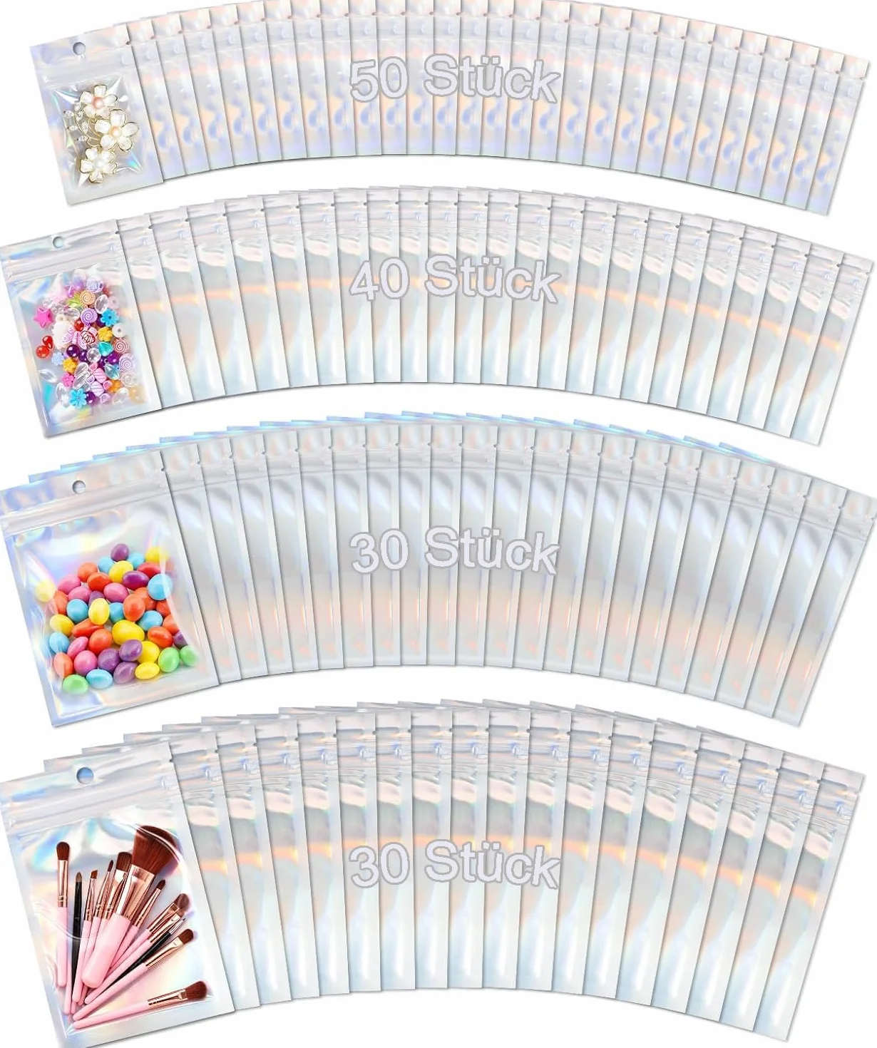 150 sztuk torebek Mylar | 4 rozmiary torebek Baggys | Worki Mylar wielokrotnego zamykania plastikowe torebki zamykane do pakowania słodyczy, biżuterii i ciastek