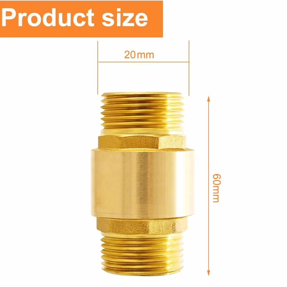 Mosiężny zawór zwrotny 1/2", zawór zwrotny 1/2 cala AG do AG, zawór zwrotny 1/2", zawór zwrotny do podgrzewacza wody, nierdzewny, wodoszczelny