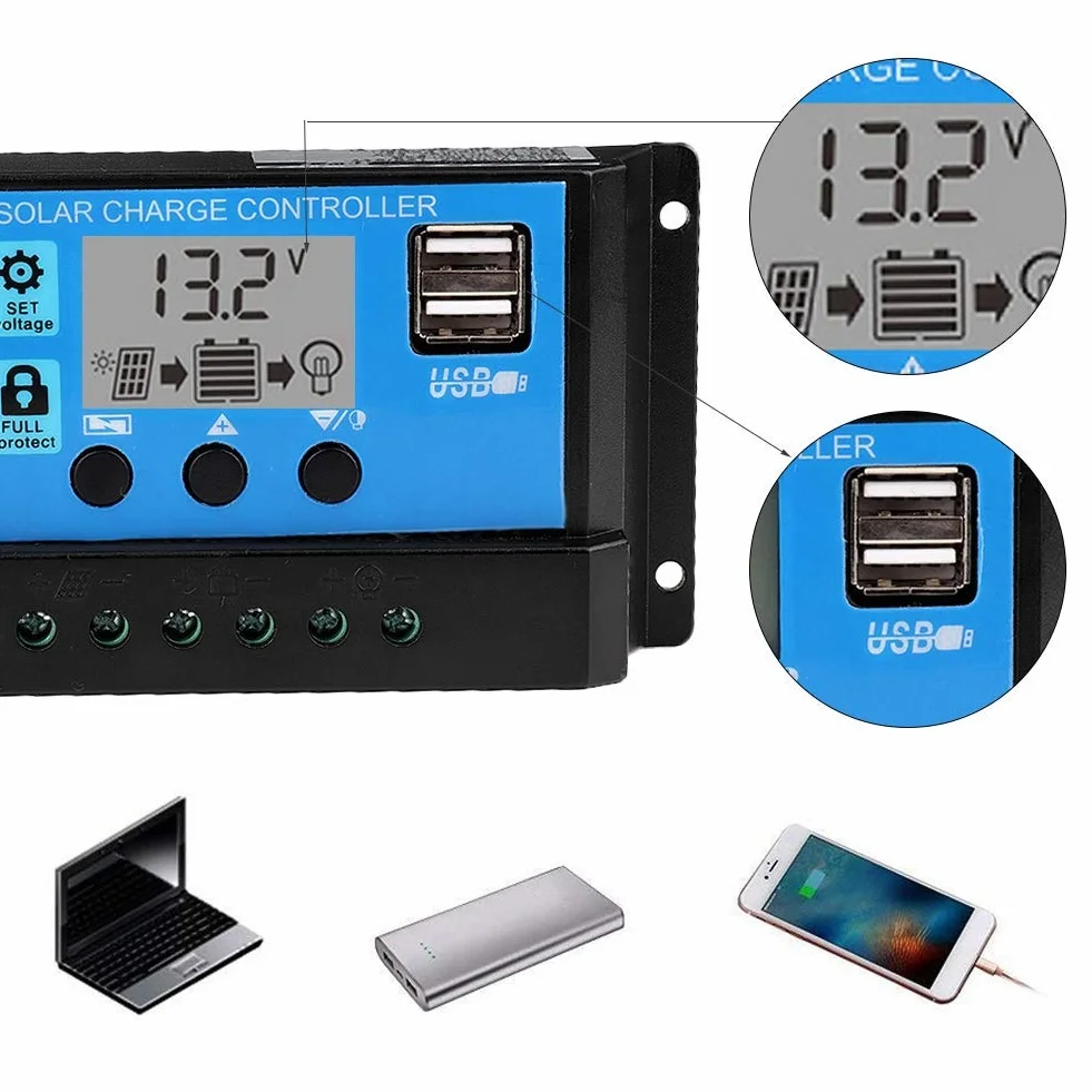 Aramox Sterownik solarny 12 V-24 V MPPT, regulator solarny PWM 60A/50A/40A/30A/20A/10A (60A), Szary|Czarny