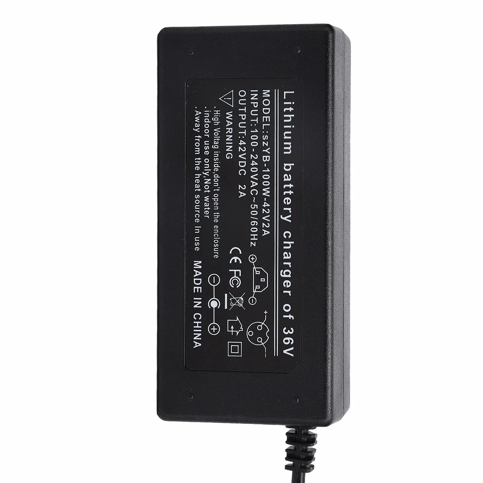 Złącze Męskie 42V 2A DC 5,5mm do Akumulatora Litowo-jonowego 36V AC 100-240V 50/60Hz Czarny