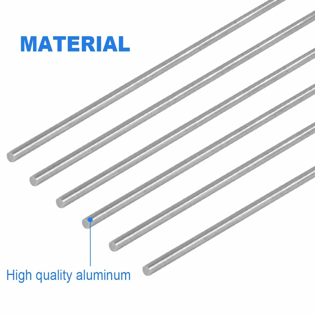 Glarks 6 szt. 3 mm x 300 mm aluminiowy prosty metalowy okrągły pręt do samodzielnego montażu RC Model Car, RC Helicopter Airplane, model Ship (3 mm x 300)