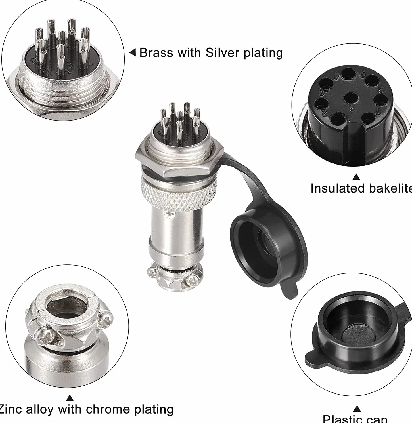 20 szt. GX16 8Pin Panel Metal Mounting Round Aviation Plug, 16 mm męski / żeński wtyk do kabli lotniczych 8-pinowy + gumowa czapka ochronna