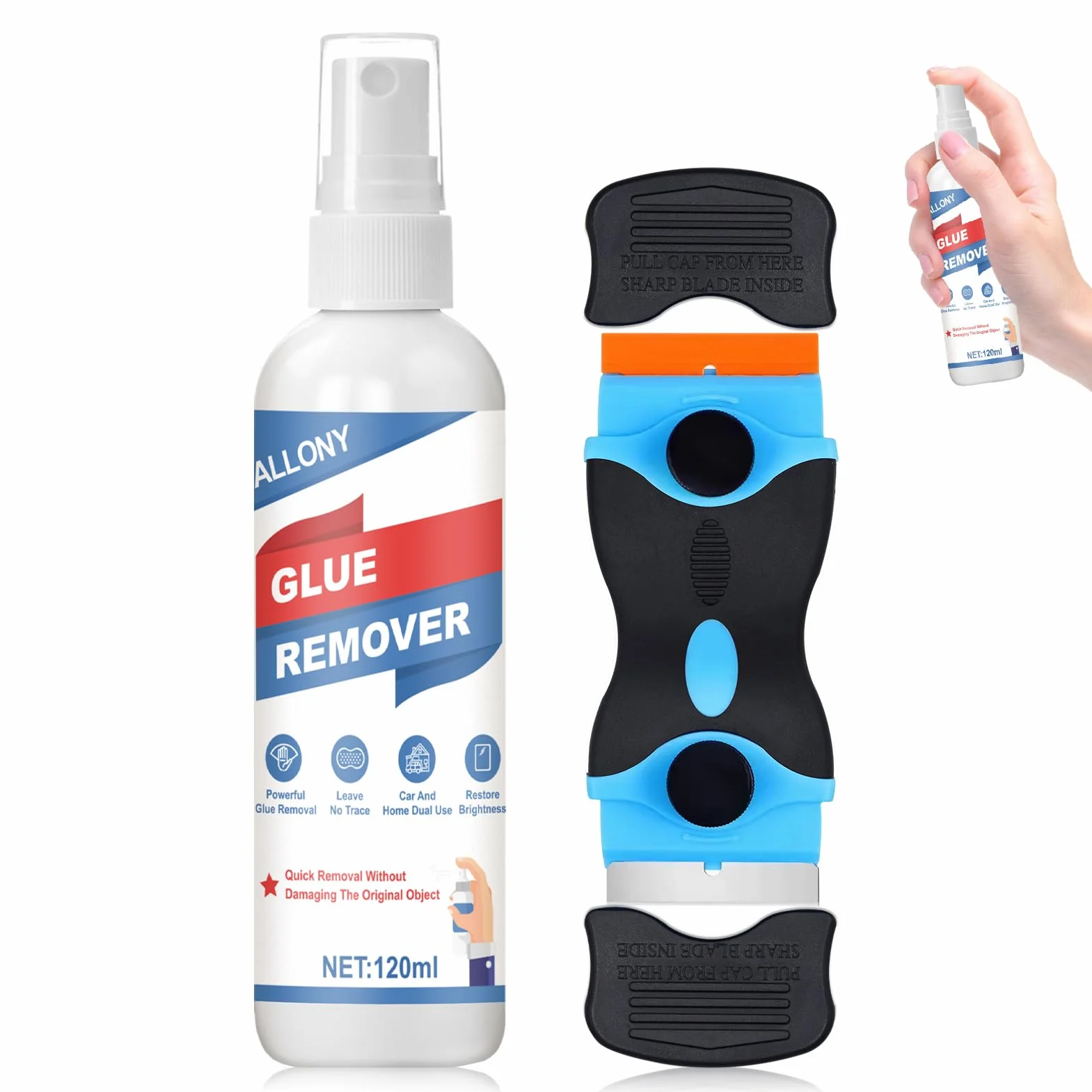ALLONY Produkt Usuń klej samoprzylepny, klej do usuwania 120 ml, naklejka na klej, przeznaczony do usuwania etykiet, kleju itp. Ze szklanych i metalowych powierzchni
