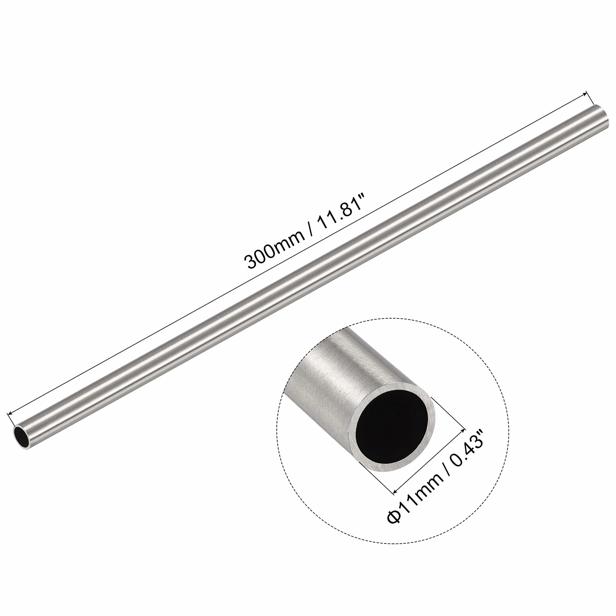 sourcing map Stal nierdzewna 304 okrągła rura 11 mm zewnętrzna 1 mm grubość ścianki 300 mm