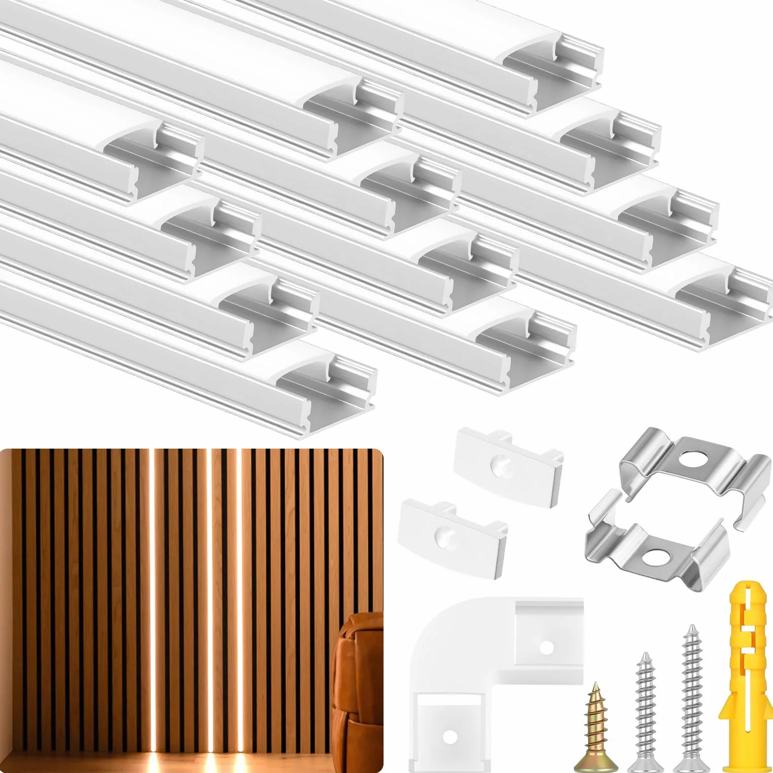 Flintronic Profil LED, 12 sztuk x 0,3 m, prostokątny aluminiowy kanał / prowadnica, z pokrywą, złączem narożnym, materiałem montażowym do taśm LED