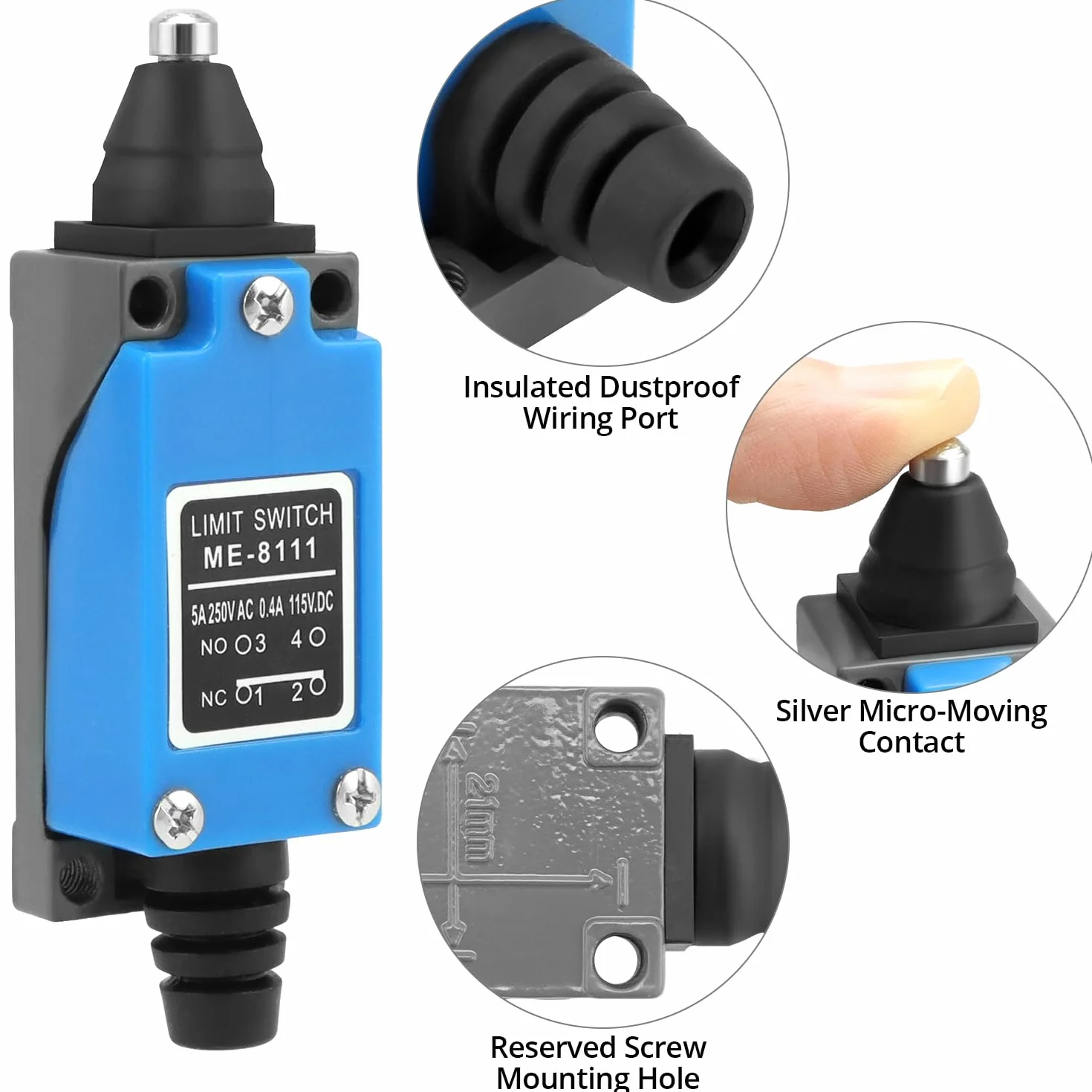 QWORK 4 sztuki ME-8111 Plunger chwilowy wyłącznik krańcowy, 5 A 250 V AC, NC-NO, wysoka czułość