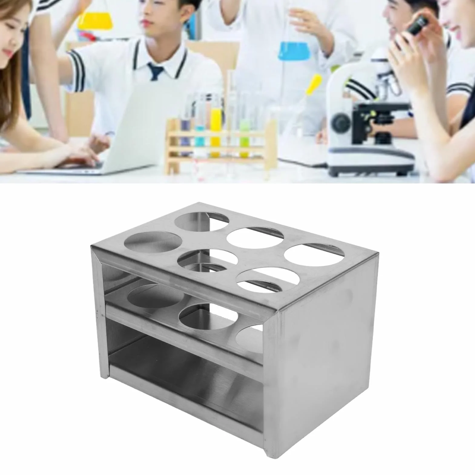 Stojak na Probówki, Uchwyt na Probówki ze Stali Nierdzewnej 304 z 6 Otworami, 3-Warstwowy, Taca do Flebotomii, Uchwyt na Fiolki, Stojak Laboratoryjny na Probówki 32mm