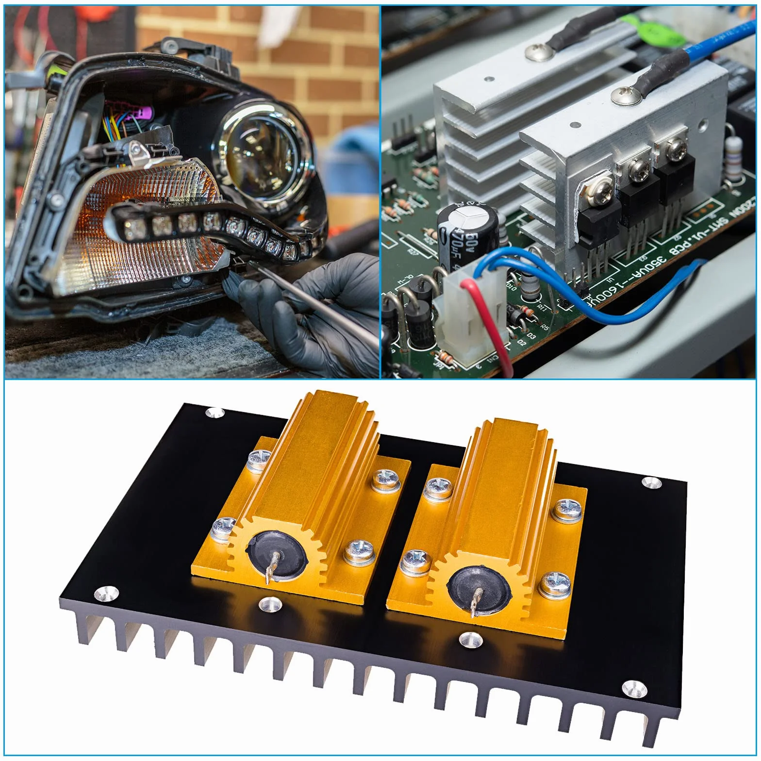 PATIKIL 2 sztuki 100W 1K Ohm aluminiowa obudowa rezystor obudowa drut rezystory śruba zacisk rezystor mocy złoty odcień