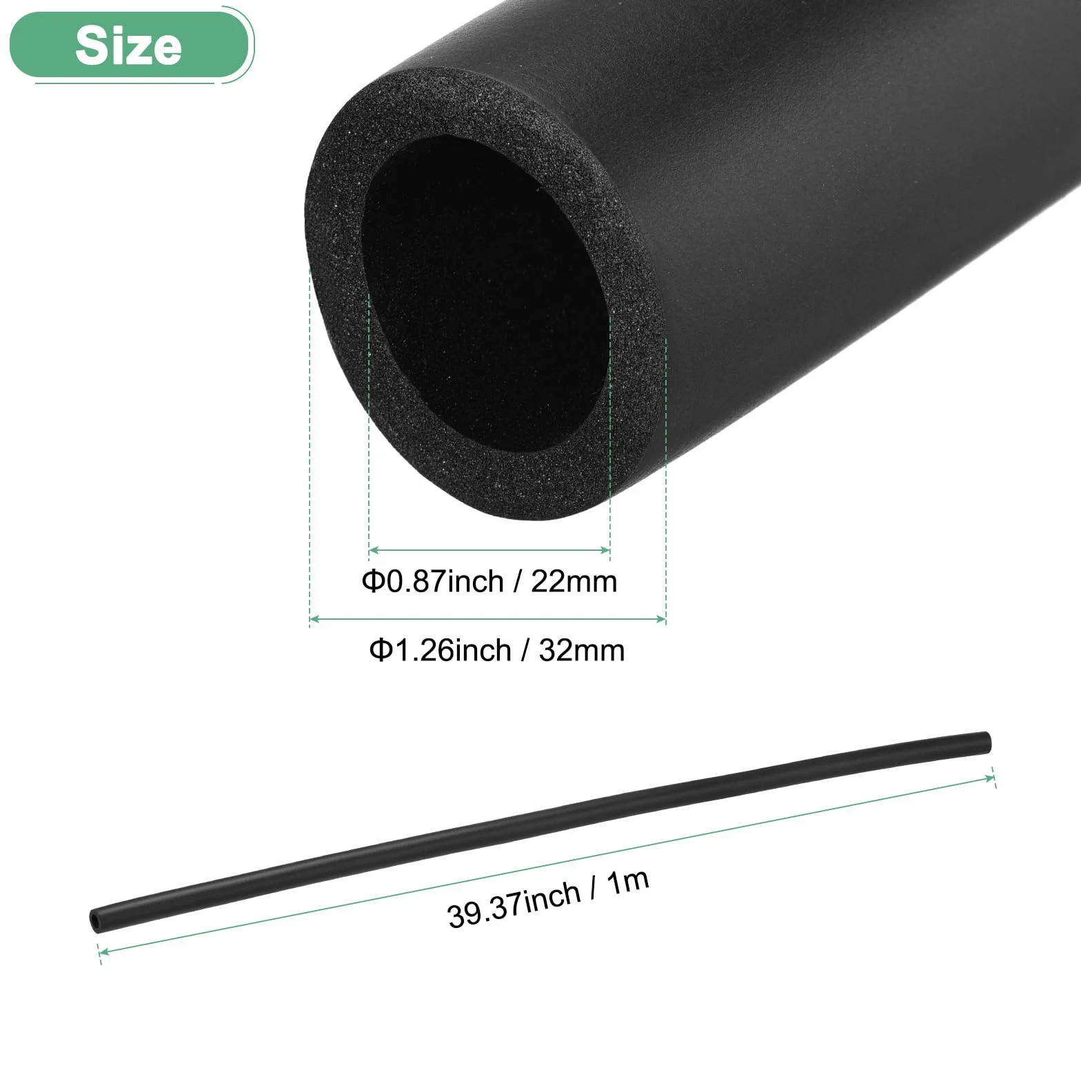 M METERXITY Rura piankowa izolacyjna do rur, średnica 22 mm, średnica zewnętrzna 32 mm, długość 1 m, miękka elastyczna rurka piankowa, izolacja piankowa, do podparcia uchwytu, stojaka na gitarę,