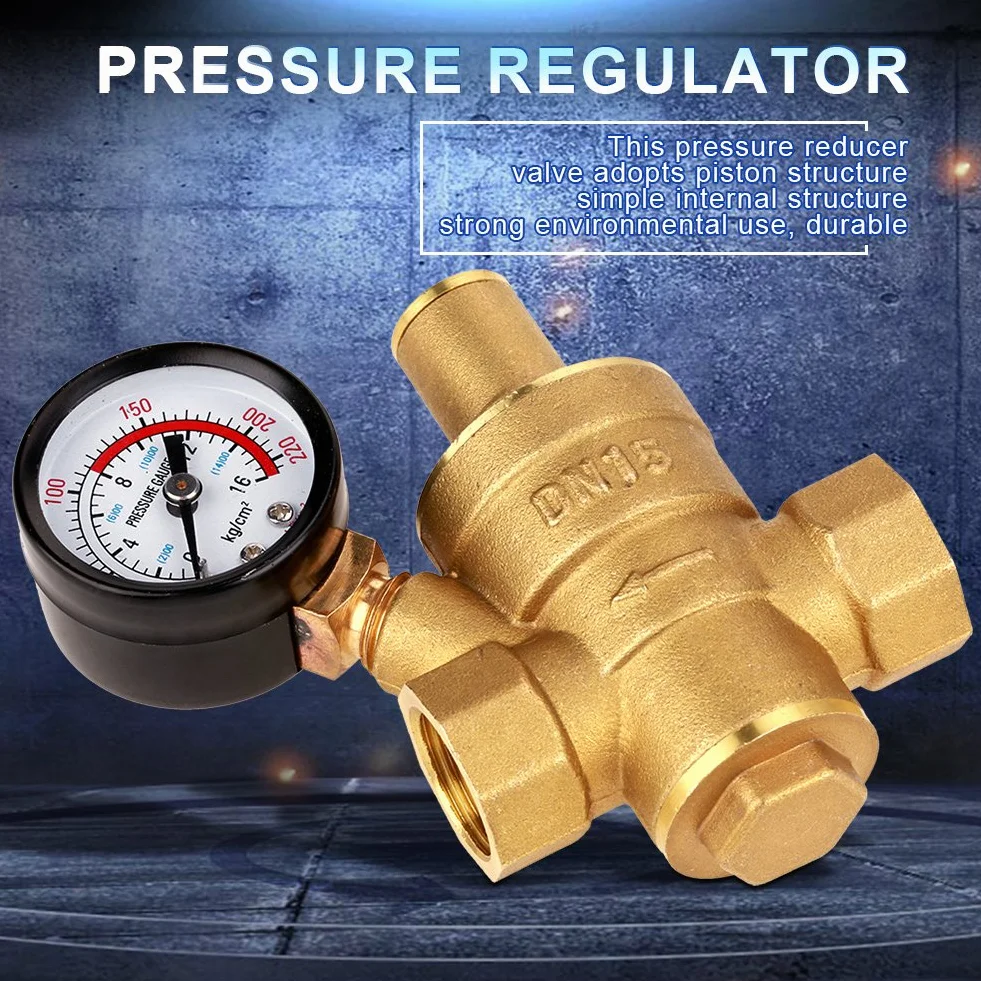 Mosiężny zawór redukujący ciśnienie DN15 z miernikiem, regulator ciśnienia