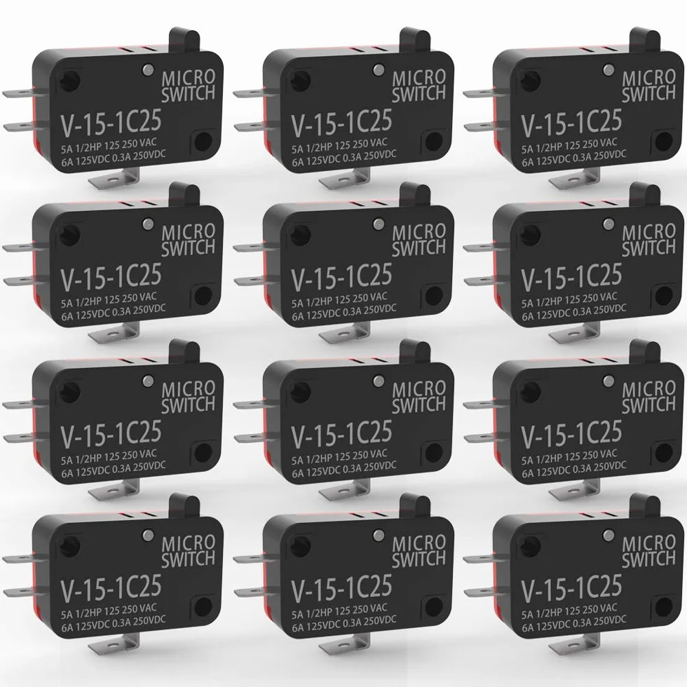 Gebildet Przełączniki Mikro V-15-1C25, z Włącznikiem Chwilowo-Krańcowym 125 V/250 V 15 A, 3 piny SPDT z Przełącznikiem z Funkcją Zatrzasku Miniaturowego Basic-Micro (otwieranie/zamykanie), 12 sztuk