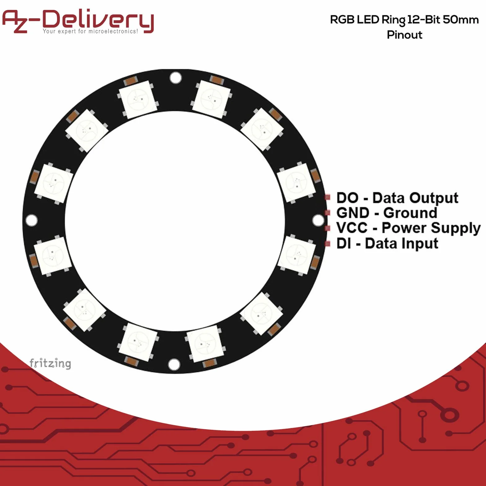 AZDelivery 3 x 5V RGB LED Ring Compatible with WS2812B 12-Bit 50mm kompatybilny z Arduino i Raspberry Pi w tym e-Book!